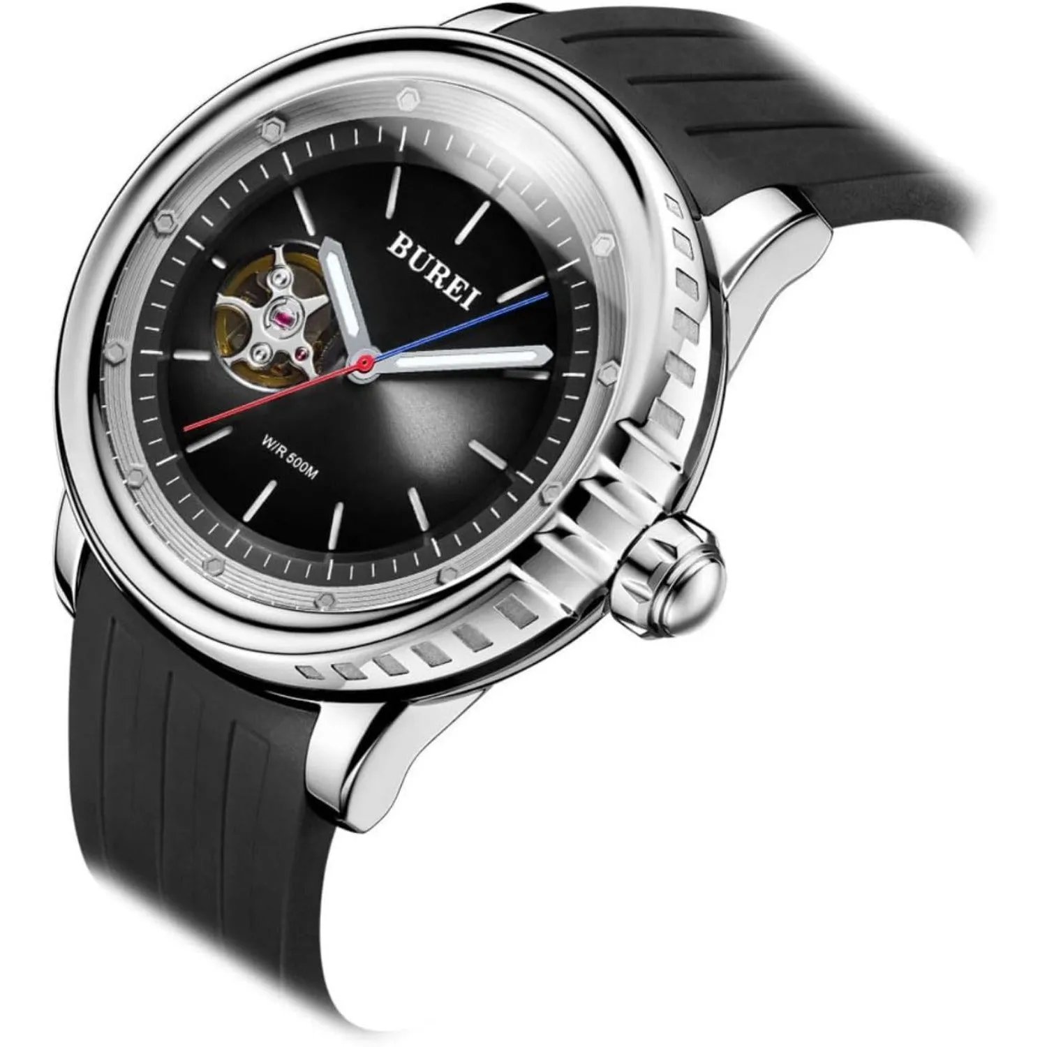 BUREI Automatic Dive Watch Sapphire Glass Wrist Watch Men's 500m Waterproof Watch with Rubber Strap,Luminous Hands and Markers sold by Burei product image thumbnail 2