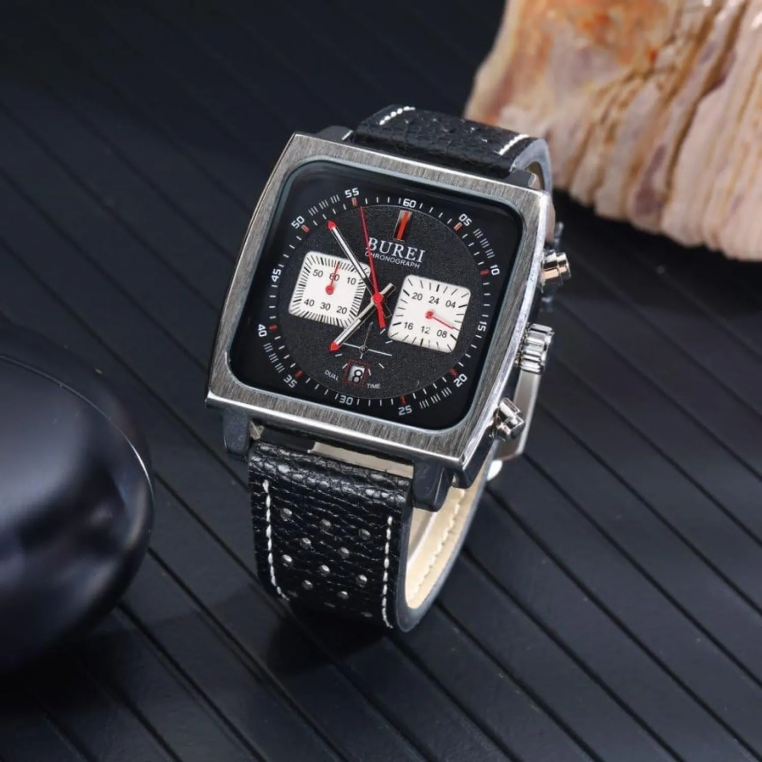 BUREI Men Fashion Wrist Chronograph Watches Analog Waterproof Leather Watches for Men sold by Burei product image thumbnail 4