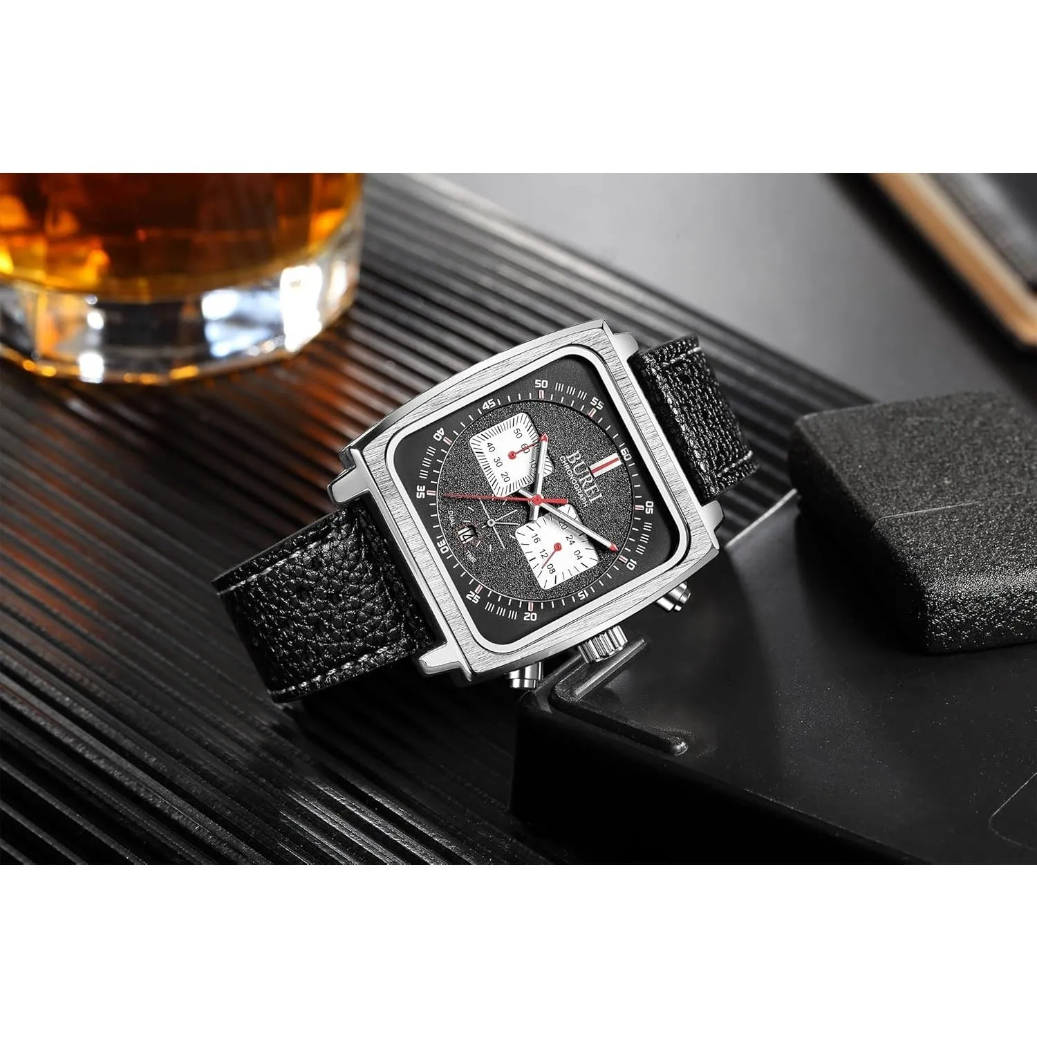 BUREI Men Fashion Wrist Chronograph Watches Analog Waterproof Leather Watches for Men sold by Burei product image thumbnail 5