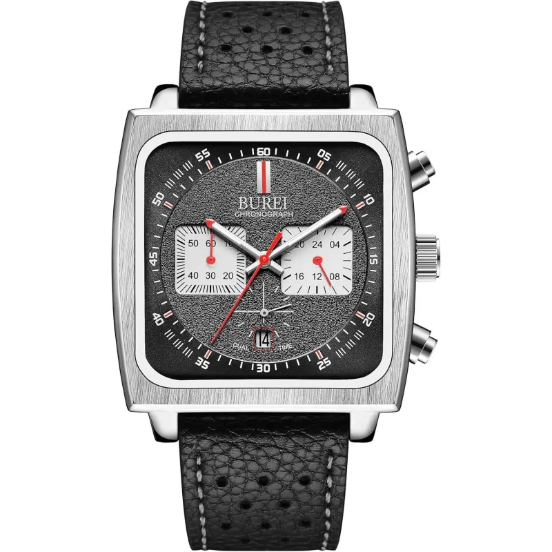 BUREI Men Fashion Wrist Chronograph Watches Analog Waterproof Leather Watches for Men sold by Burei