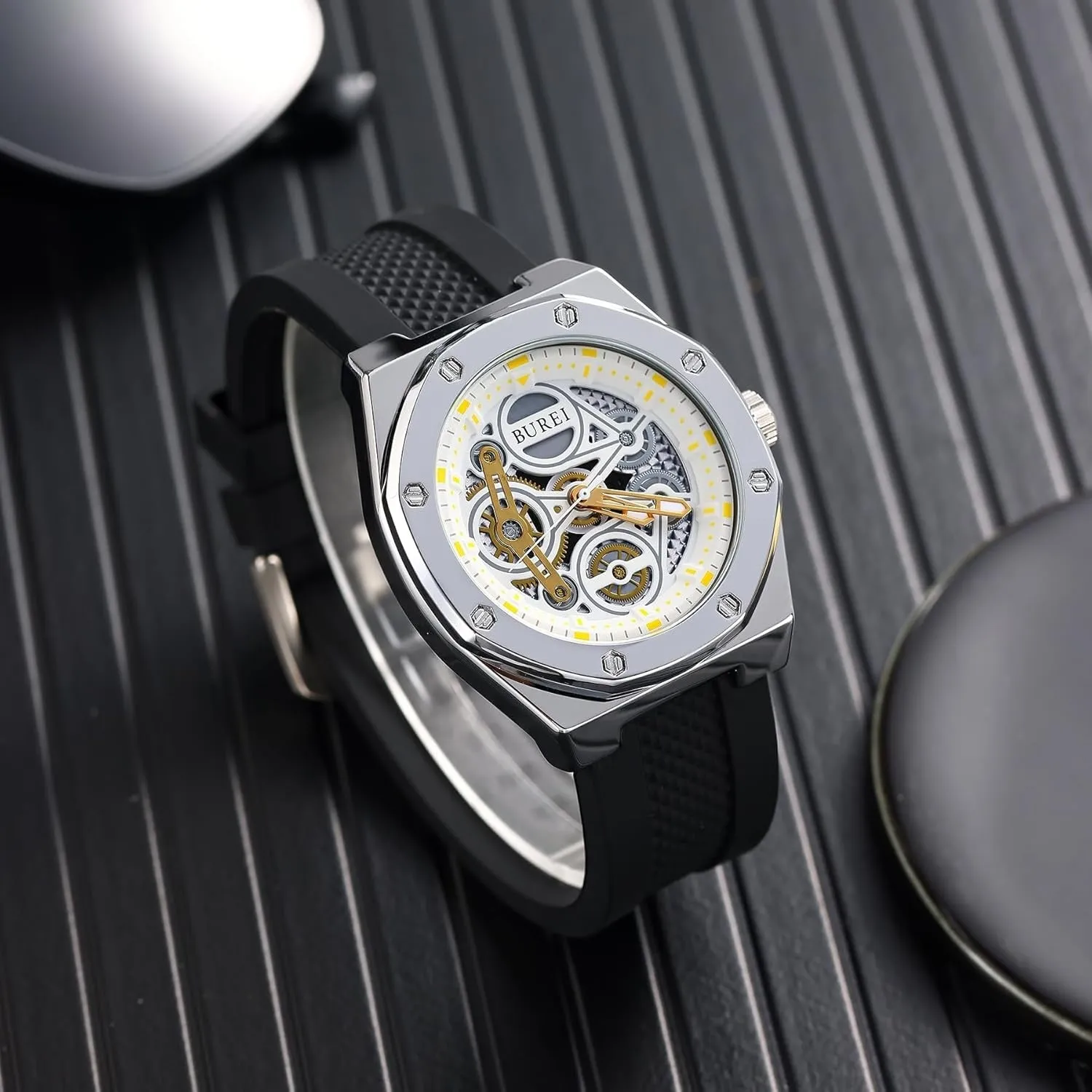 BUREI Mens Watches Fashion Geometric Design Quartz Watch for Men Silicone Waterproof Sport Casual Classical Fashion Wrist Watches Gift for Men sold by Burei product image thumbnail 4