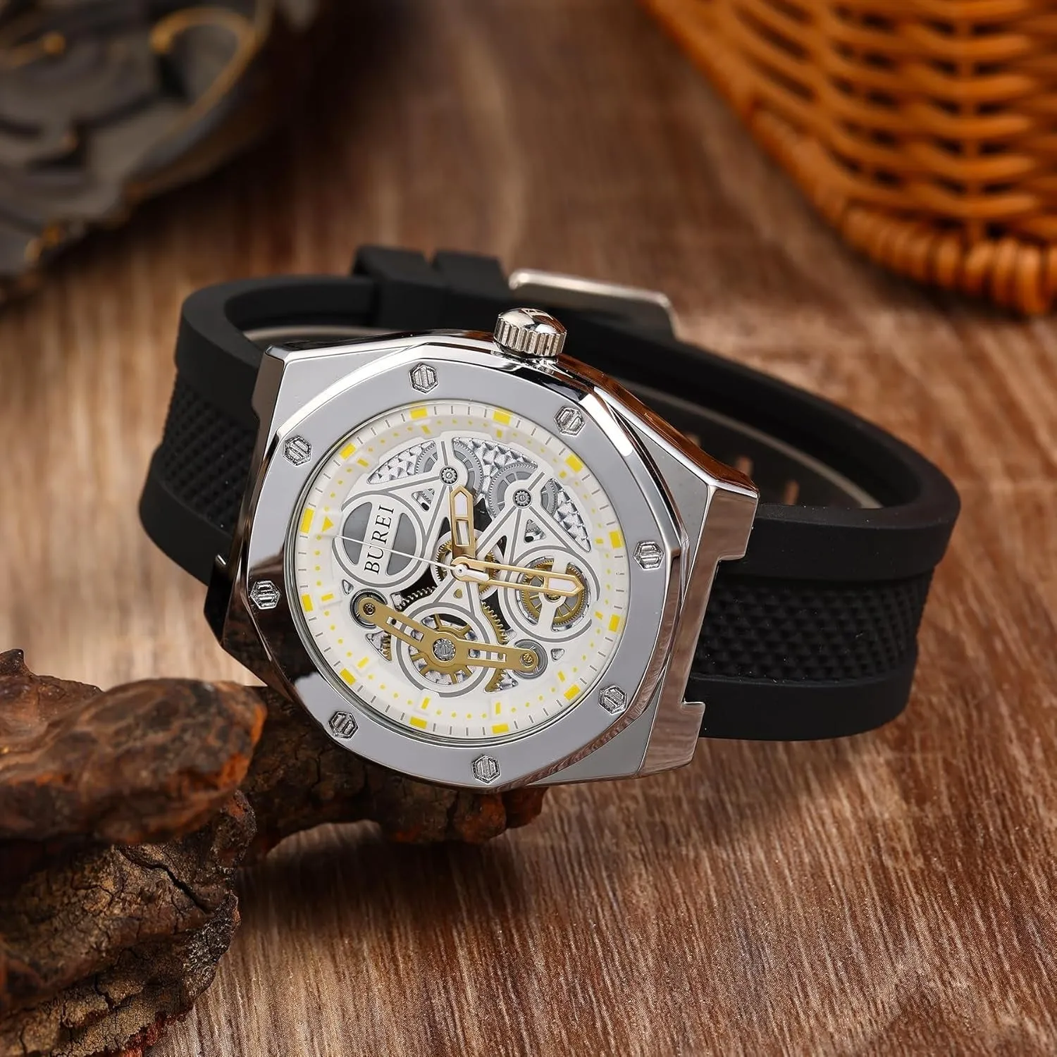 BUREI Mens Watches Fashion Geometric Design Quartz Watch for Men Silicone Waterproof Sport Casual Classical Fashion Wrist Watches Gift for Men sold by Burei product image thumbnail 5