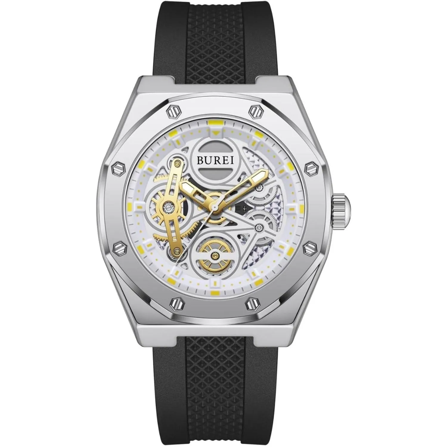 BUREI Mens Watches Fashion Geometric Design Quartz Watch for Men Silicone Waterproof Sport Casual Classical Fashion Wrist Watches Gift for Men sold by Burei