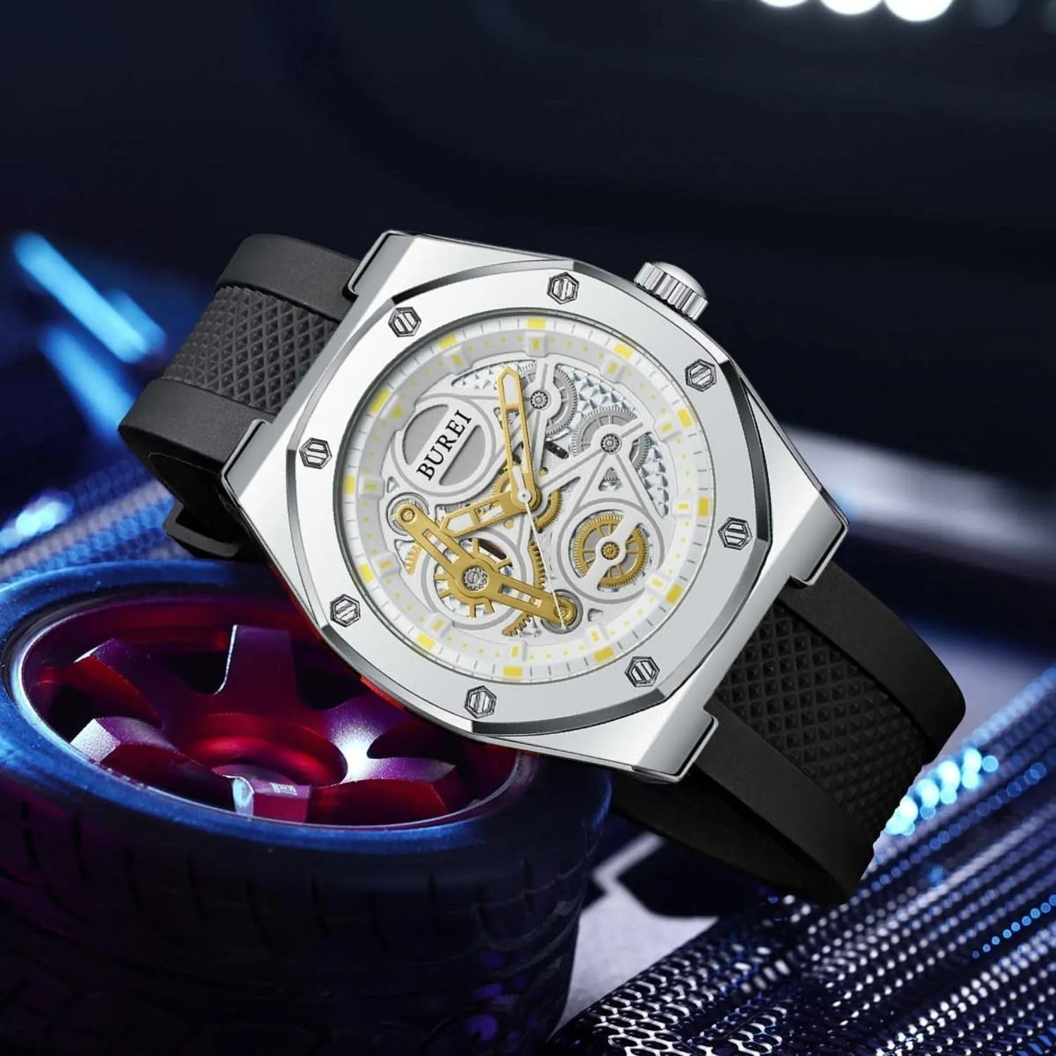 BUREI Mens Watches Fashion Geometric Design Quartz Watch for Men Silicone Waterproof Sport Casual Classical Fashion Wrist Watches Gift for Men sold by Burei product image thumbnail 2