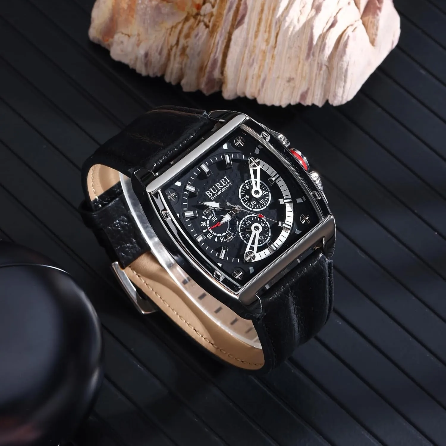 BUREI Men Wrist Watches Fashion Analog Leather Quartz Waterproof Watches for Men sold by Burei product image thumbnail 4