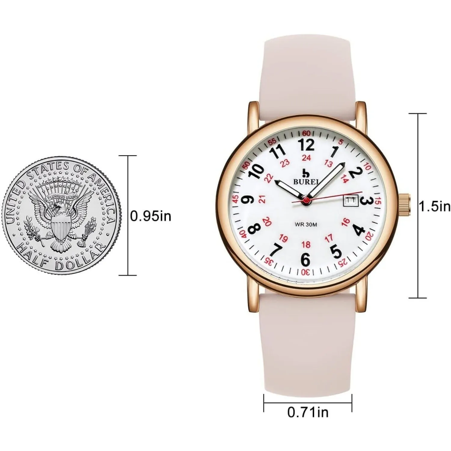 BUREI Nurse Wrist Watch for Nurse Medical Professionals Students Women Men, Waterproof 12/24 Hour Military Time Luminouse Easy Read Dial,Colorful Silicone Band sold by Burei product image thumbnail 5