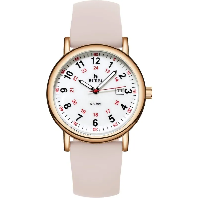 BUREI Nurse Wrist Watch for Nurse Medical Professionals Students Women Men, Waterproof 12/24 Hour Military Time Luminouse Easy Read Dial,Colorful Silicone Band sold by Burei