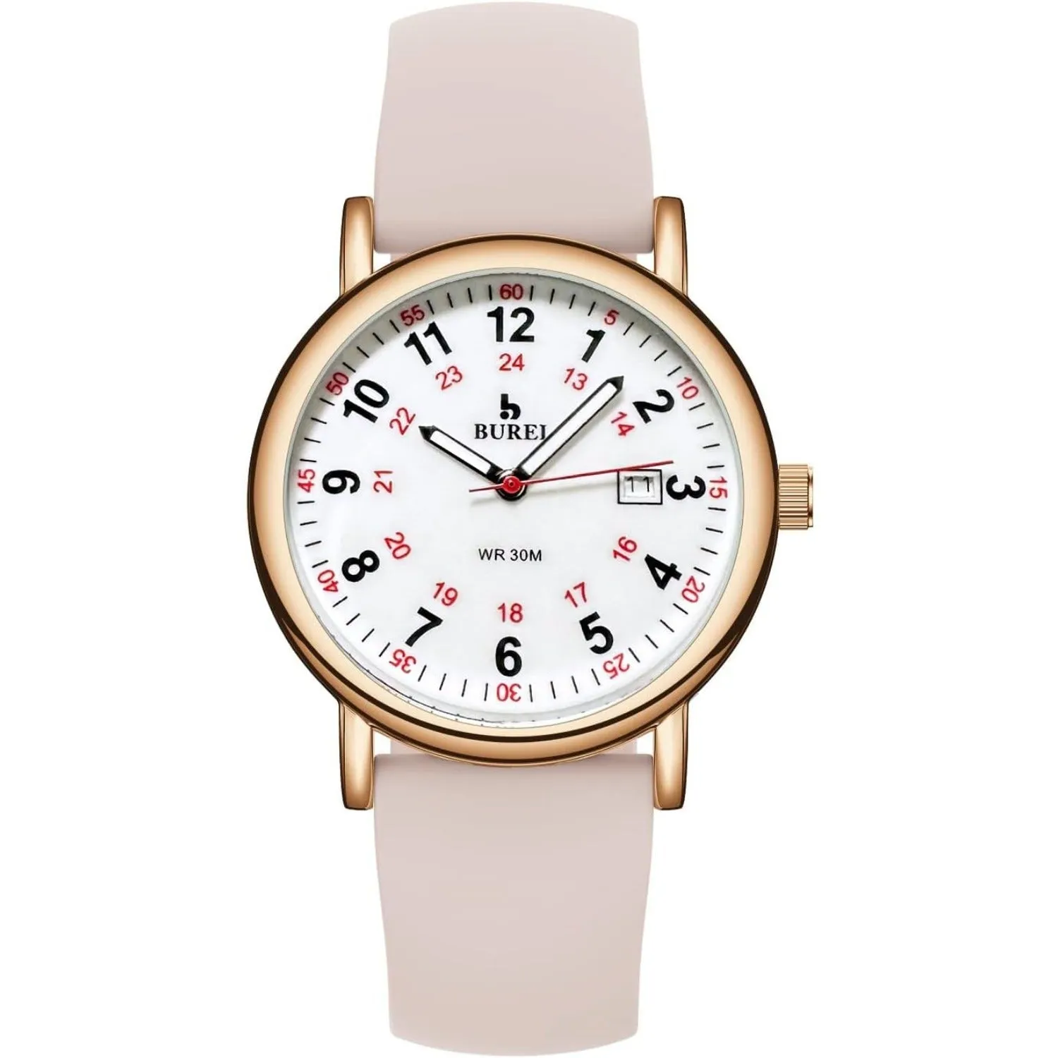 BUREI Nurse Wrist Watch for Nurse Medical Professionals Students Women Men, Waterproof 12/24 Hour Military Time Luminouse Easy Read Dial,Colorful Silicone Band sold by Burei