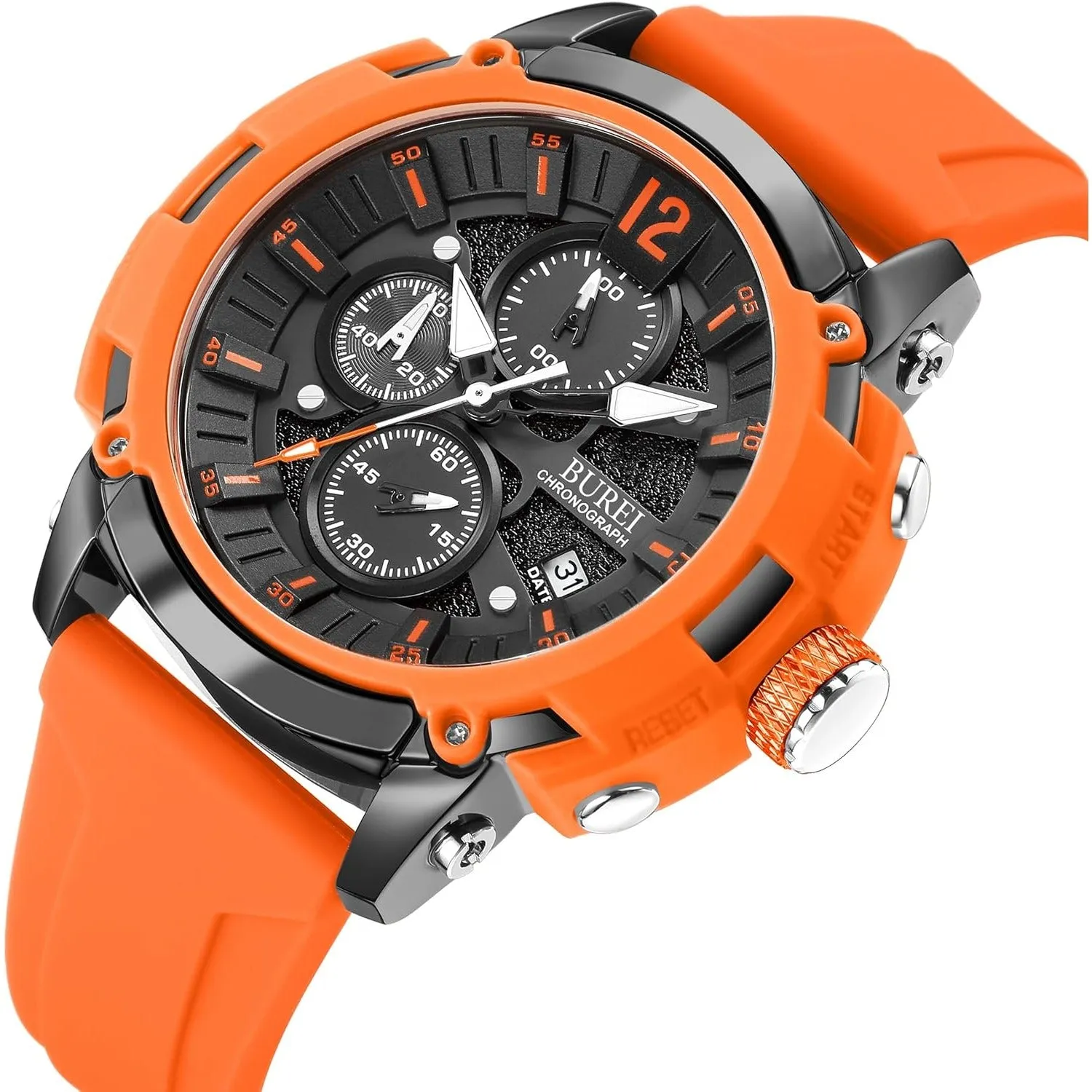 BUREI Sport Mens Watches Analog Quartz Chronograph Watch for Men Waterproof Date Dial Casual Wrist Watches with Silicone Strap Gifts for Men sold by Burei product image thumbnail 2