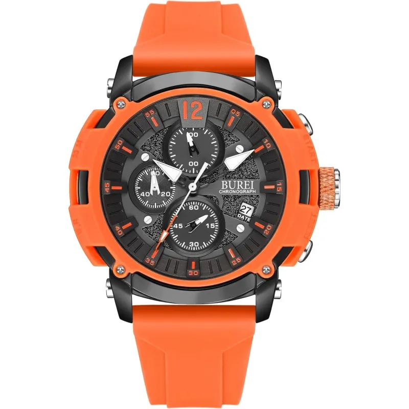 BUREI Sport Mens Watches Analog Quartz Chronograph Watch for Men Waterproof Date Dial Casual Wrist Watches with Silicone Strap Gifts for Men sold by Burei