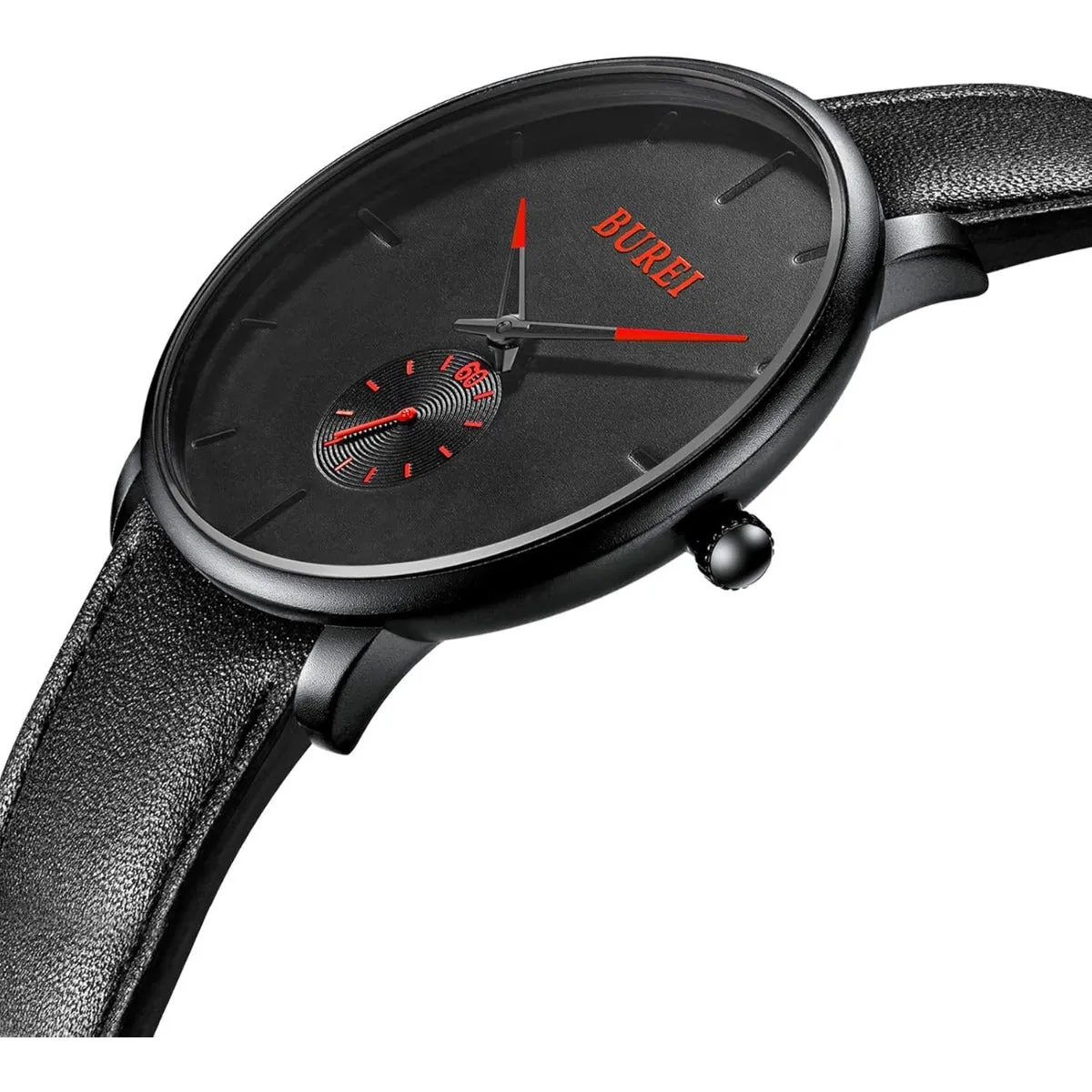 BUREI Men's Quartz Watch Black Minimalist Analog Ultra Thin Waist Watch Simple Style Stainless Steel Mesh Band sold by Burei product image thumbnail 2