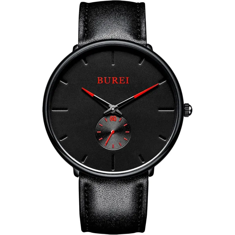 BUREI Men's Quartz Watch Black Minimalist Analog Ultra Thin Waist Watch Simple Style Stainless Steel Mesh Band sold by Burei