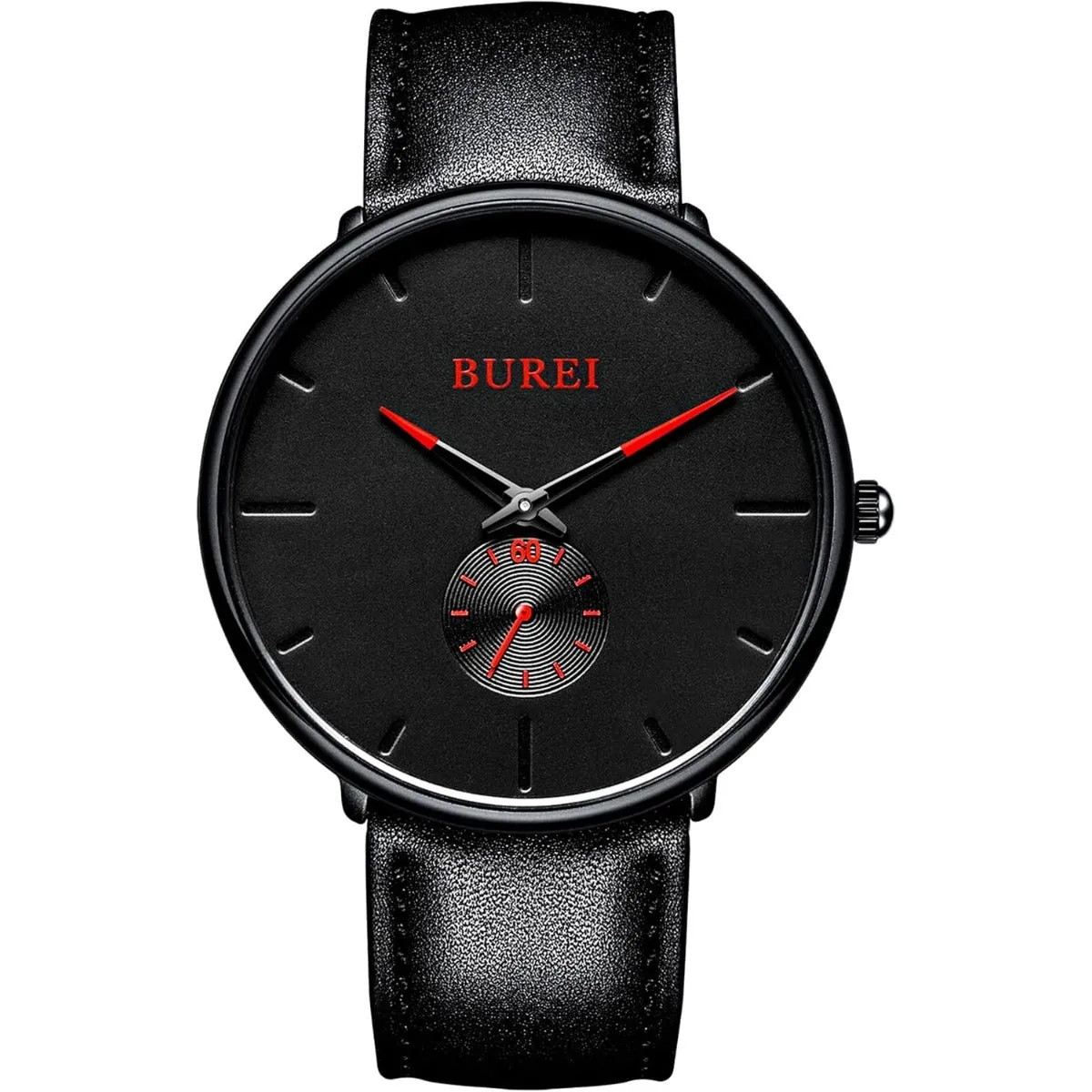 BUREI Men's Quartz Watch Black Minimalist Analog Ultra Thin Waist Watch Simple Style Stainless Steel Mesh Band sold by Burei