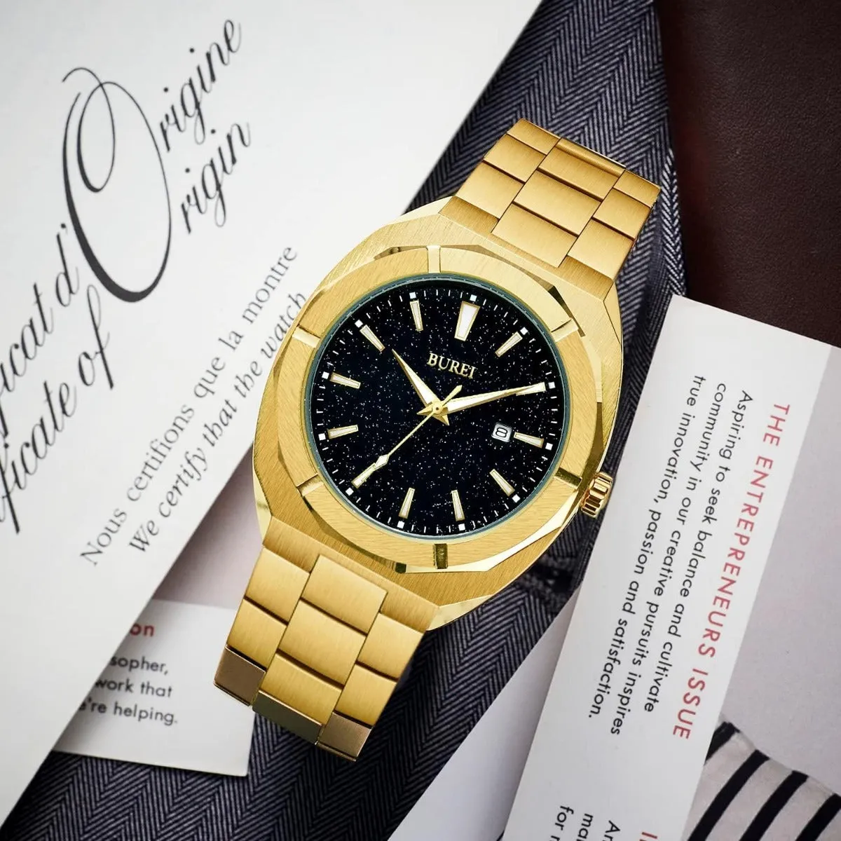 BUREI Fashion Quartz Watch for Men Watch Analog Date Watch with Stainless Steel Band Waterproof Classic Watches for Men sold by Burei product image thumbnail 3