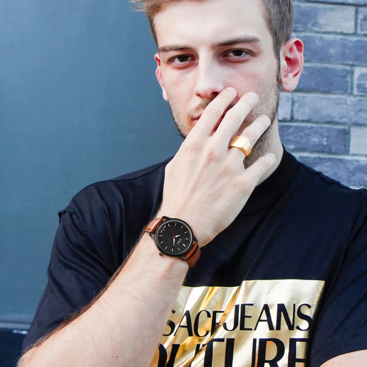 BUREI Mens Fashion Watches Dress Minimalist Wrist Watches for Men Brown Leather Analog Watch Display with Slim Case Design relojes para Hombres sold by Burei product image thumbnail 4