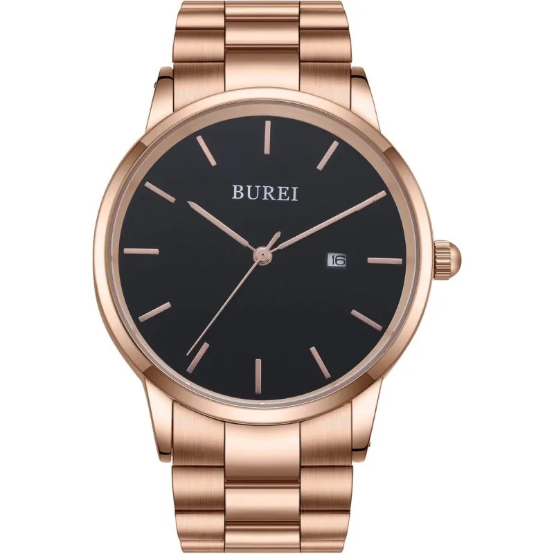 BUREI Men's Stainless Steel Luxury Watches Fashion Analog Quartz Watches for Men Classic Dress Steel Men's Watch 42mm Watches for Men sold by Burei