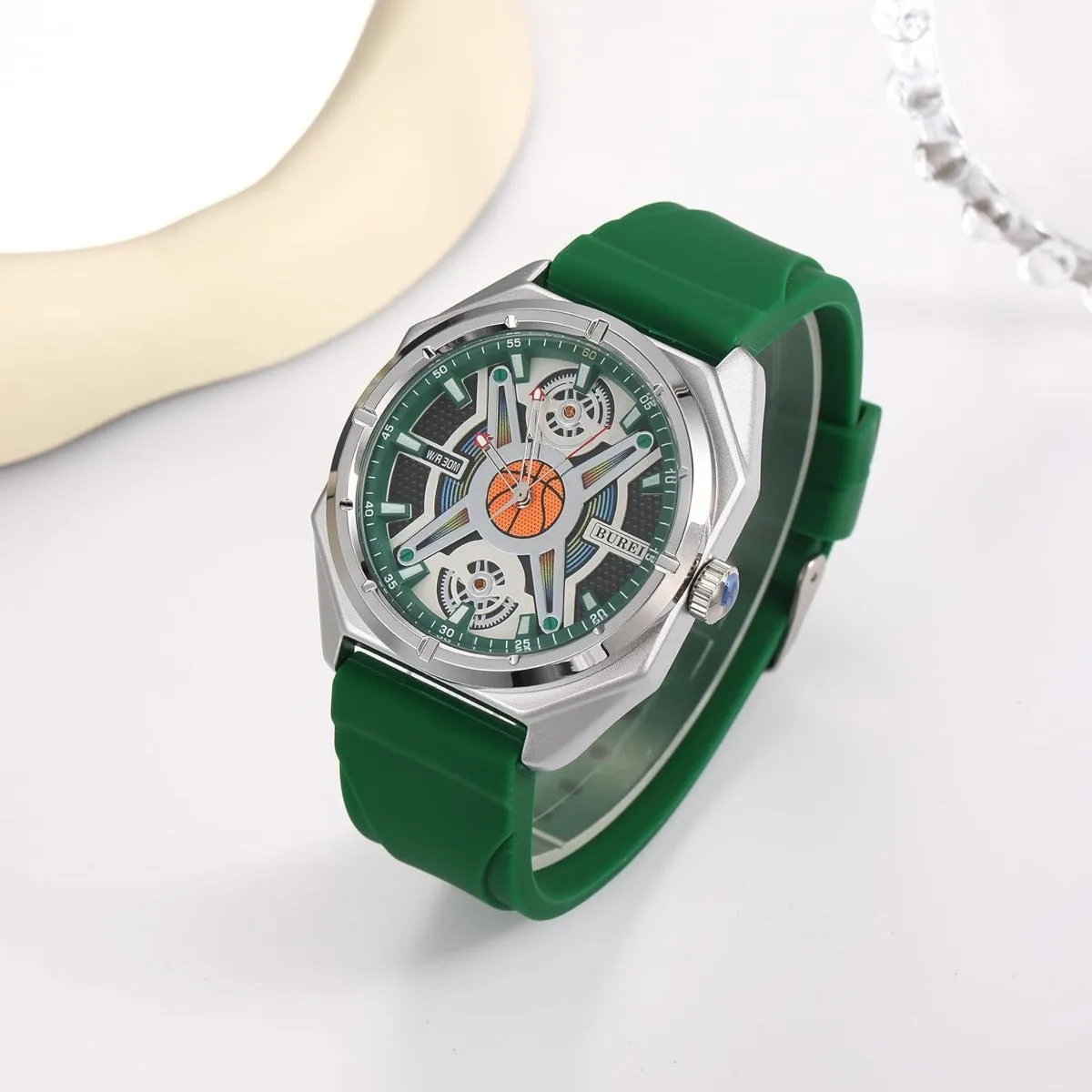 BUREI Men Wrist Watches Fashion Analog Waterproof Rubber Strap Watches for Men sold by Burei product image thumbnail 2