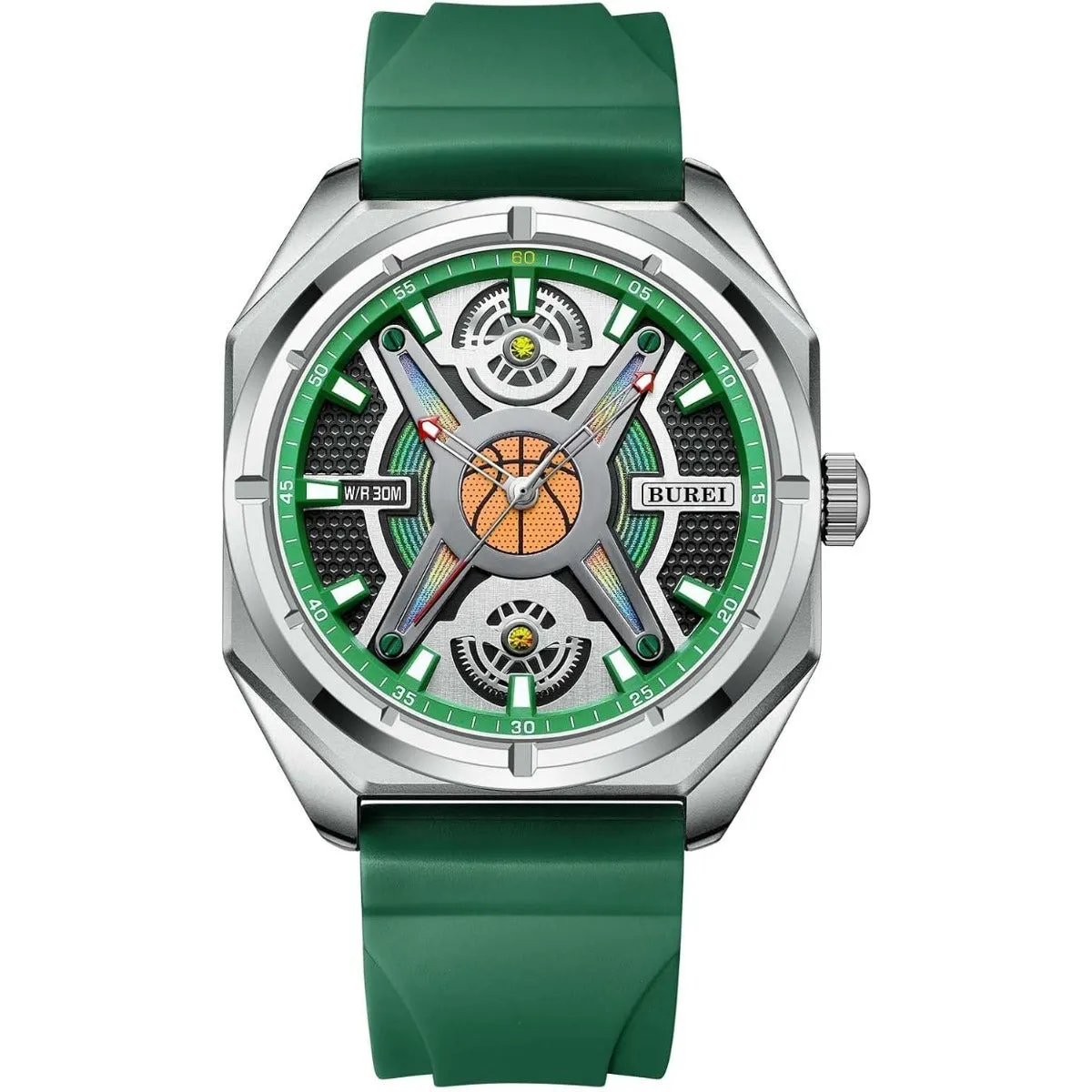 BUREI Men Wrist Watches Fashion Analog Waterproof Rubber Strap Watches for Men sold by Burei