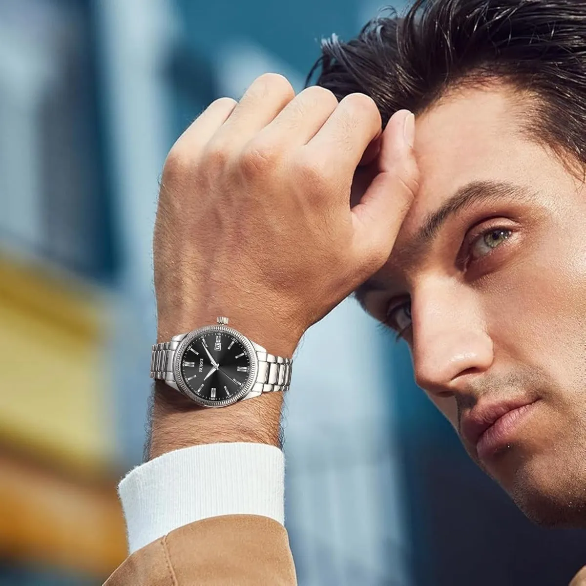 BUREI Men Watches Fashion Business Watch Silver Analog Stainless Steel Quartz Waterproof Watches for Men,Gifts for Men sold by Burei product image thumbnail 4