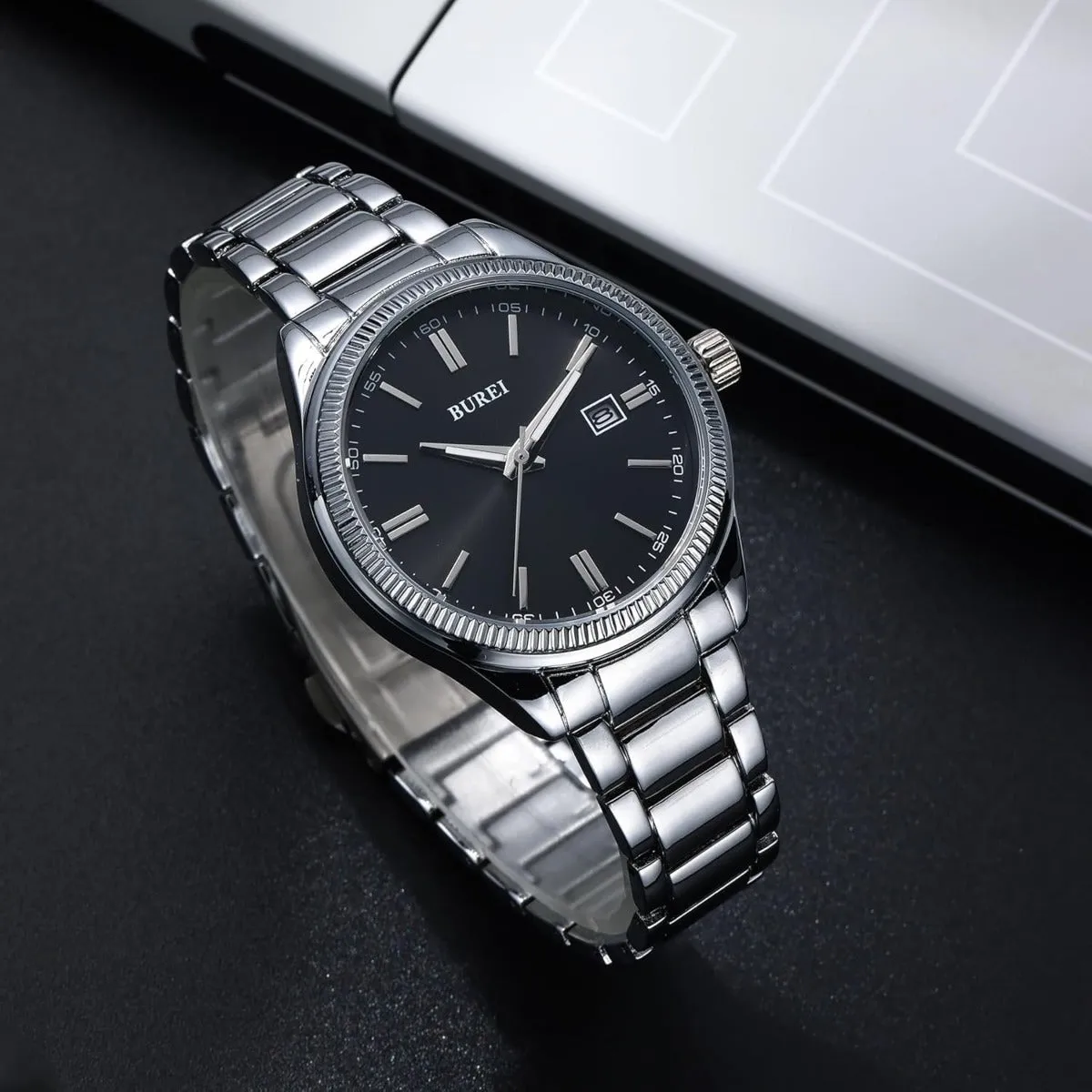 BUREI Men Watches Fashion Business Watch Silver Analog Stainless Steel Quartz Waterproof Watches for Men,Gifts for Men sold by Burei product image thumbnail 3