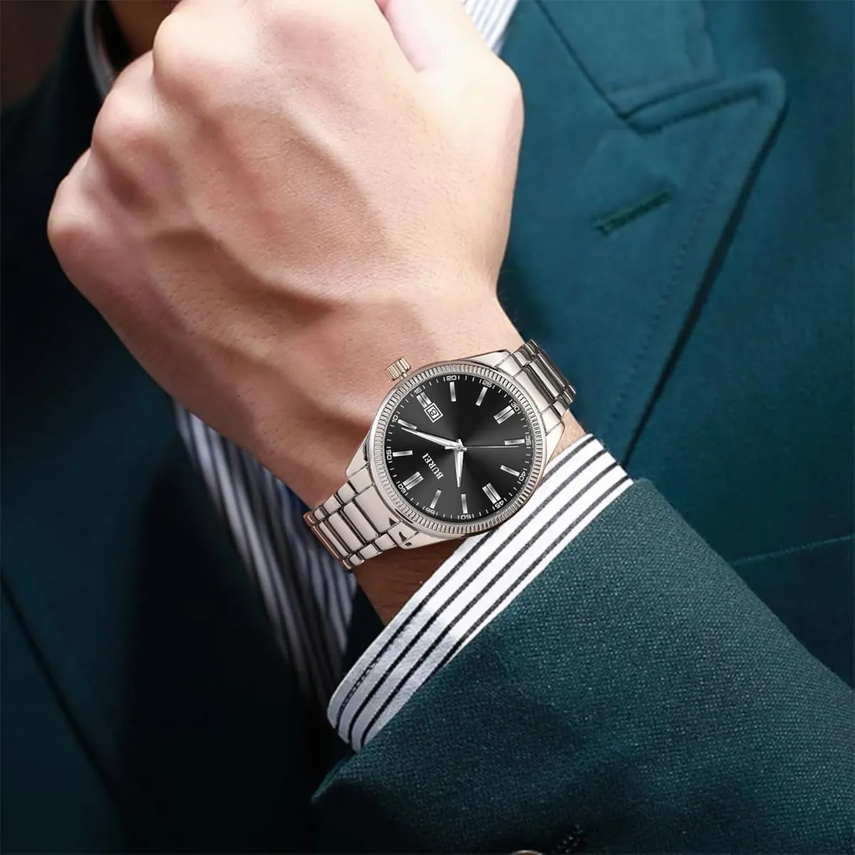 BUREI Men Watches Fashion Business Watch Silver Analog Stainless Steel Quartz Waterproof Watches for Men,Gifts for Men sold by Burei product image thumbnail 5