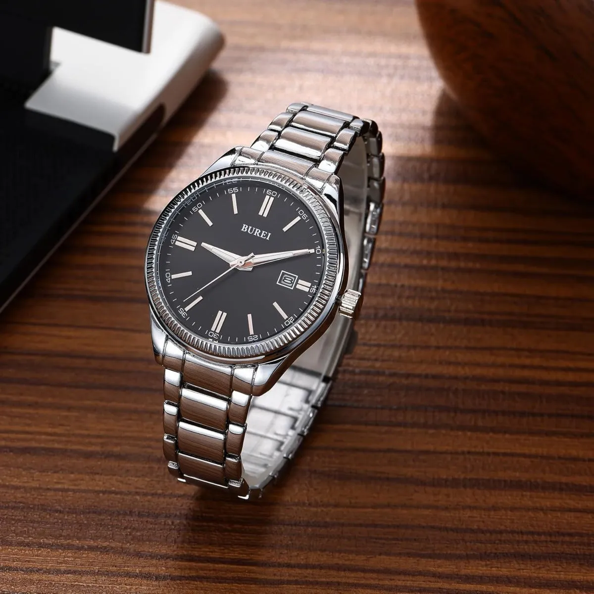 BUREI Men Watches Fashion Business Watch Silver Analog Stainless Steel Quartz Waterproof Watches for Men,Gifts for Men sold by Burei product image thumbnail 2