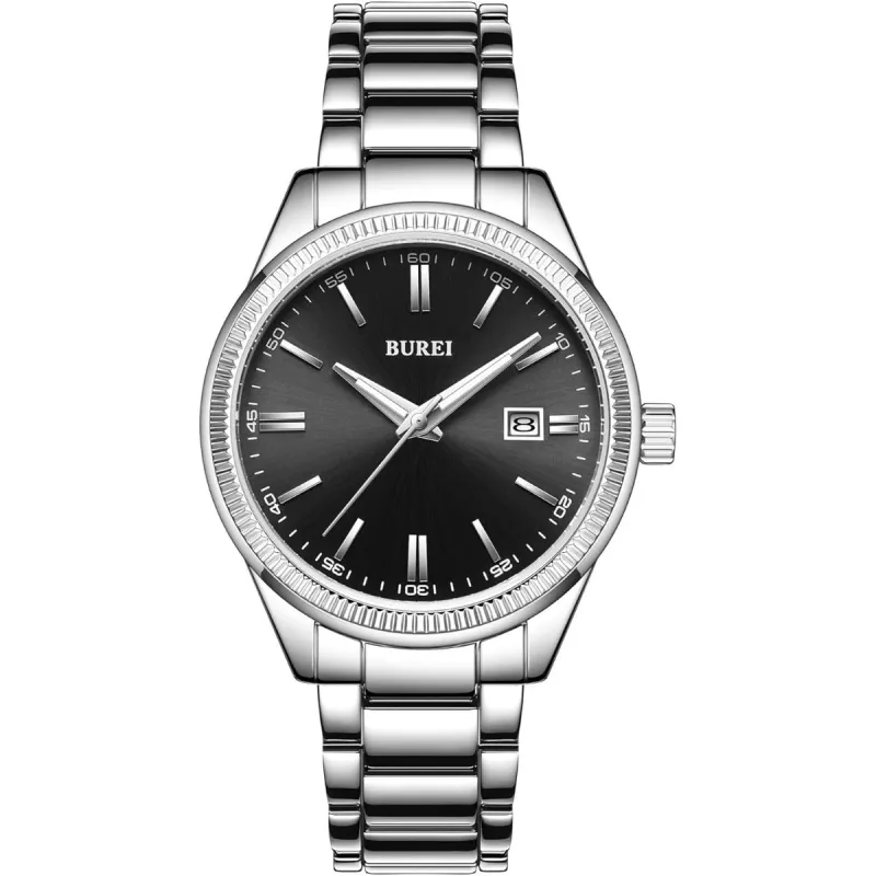 BUREI Men Watches Fashion Business Watch Silver Analog Stainless Steel Quartz Waterproof Watches for Men,Gifts for Men sold by Burei