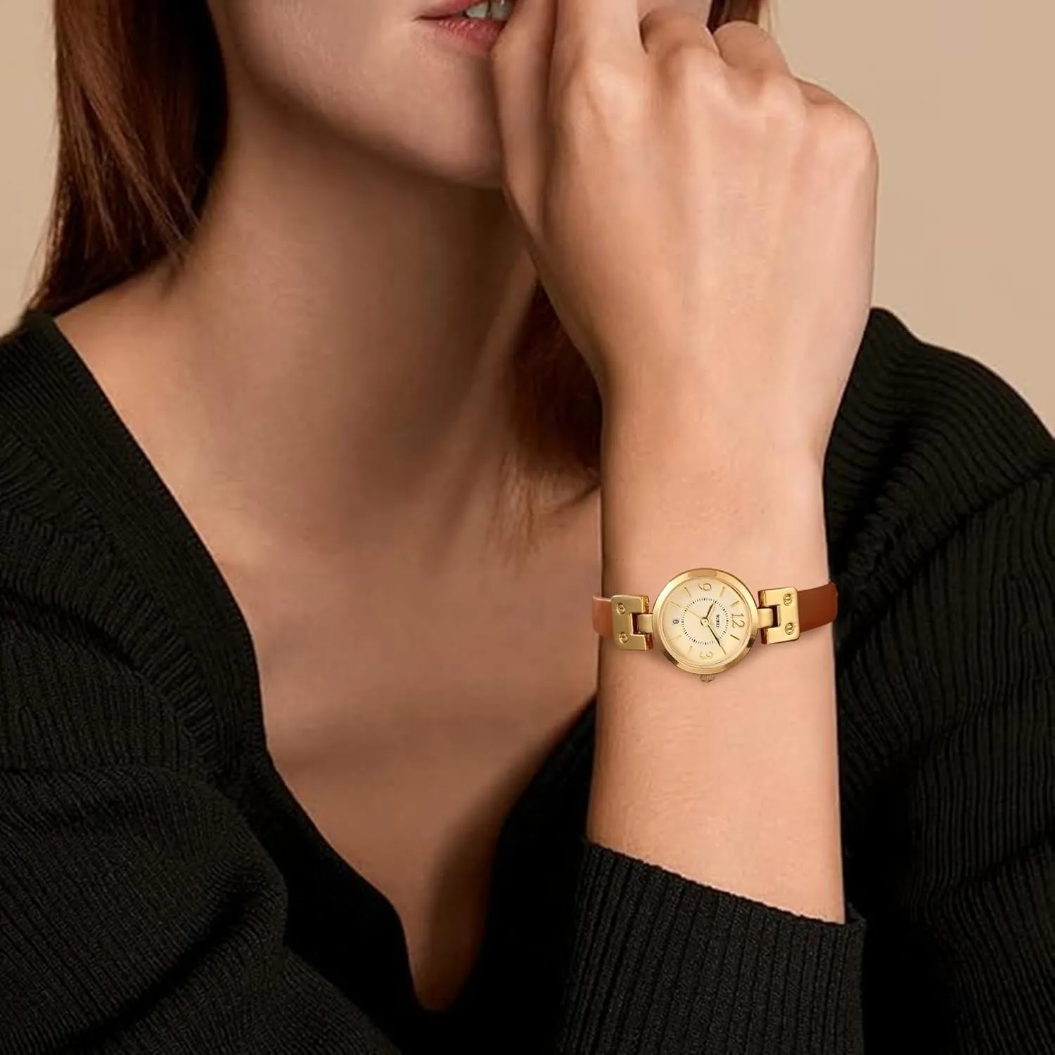 BUREI Women's Luxury Quartz Waterproof Pointer Watch with Simple Leather Strap - Exquisite Small Women's Watch sold by Burei product image thumbnail 5