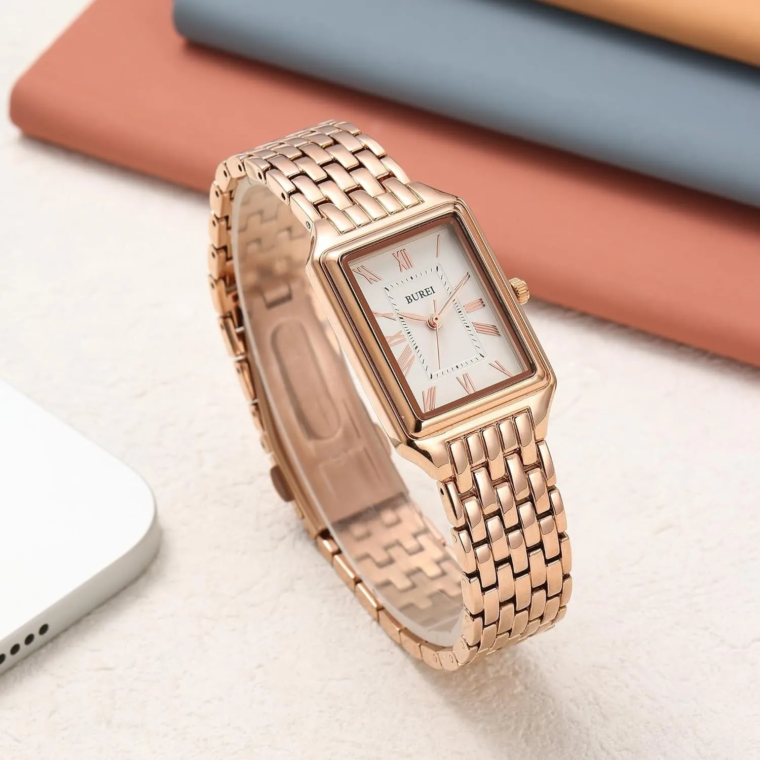 BUREI Women's Fashion Luxury Stainless Steel Watch Simple Quartz Waterproof Ladies Watch Three Hands Relogio Feminino (Gold and Rose Gold) sold by Burei product image thumbnail 2