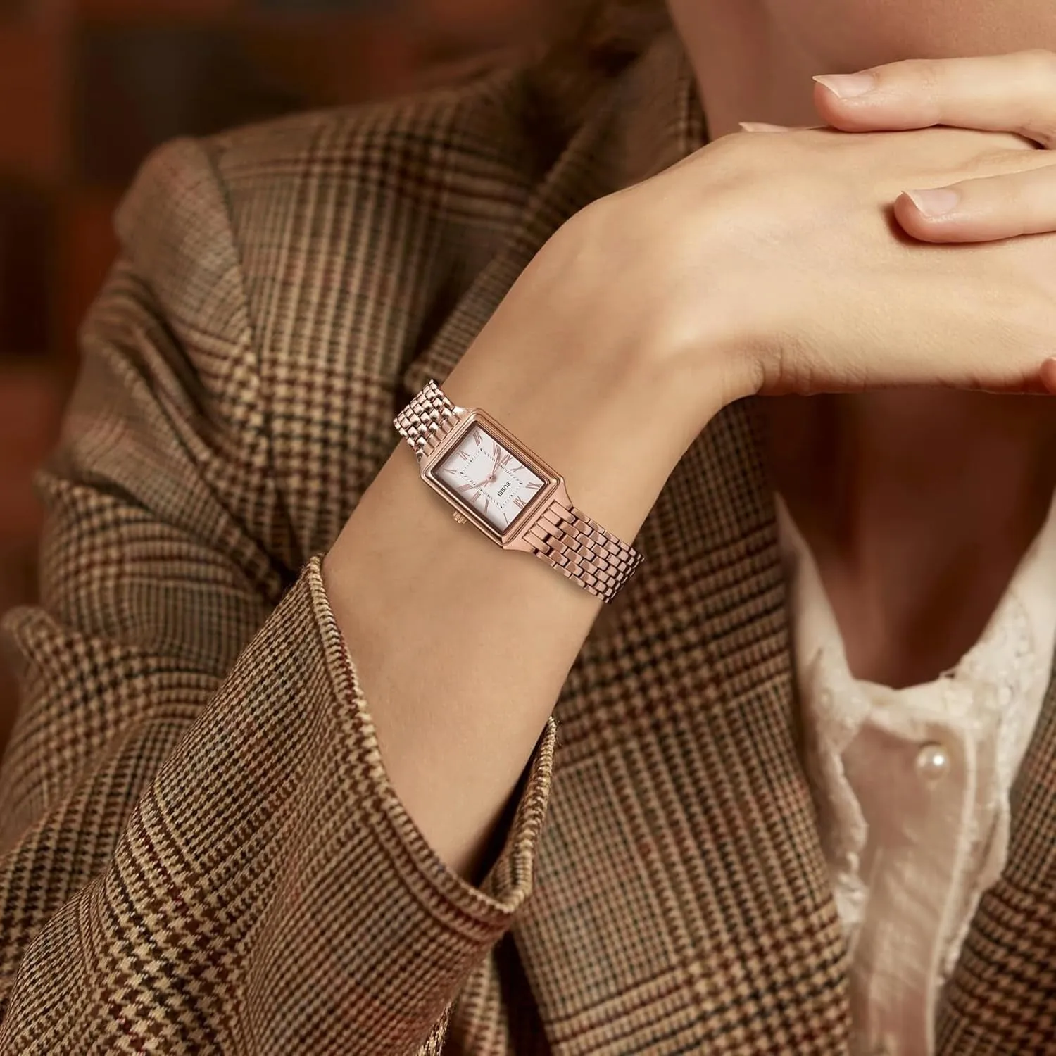 BUREI Women's Fashion Luxury Stainless Steel Watch Simple Quartz Waterproof Ladies Watch Three Hands Relogio Feminino (Gold and Rose Gold) sold by Burei product image thumbnail 5