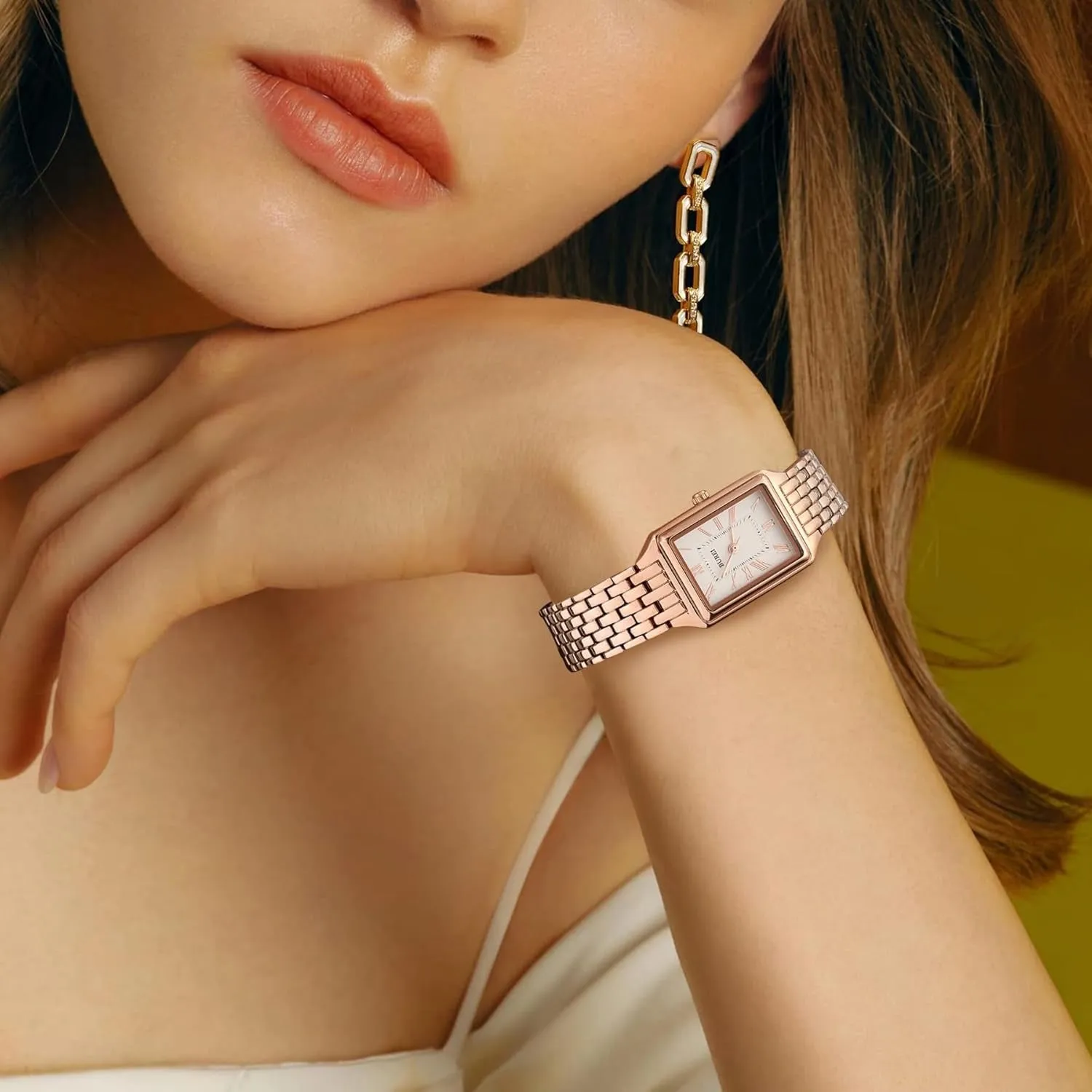 BUREI Women's Fashion Luxury Stainless Steel Watch Simple Quartz Waterproof Ladies Watch Three Hands Relogio Feminino (Gold and Rose Gold) sold by Burei product image thumbnail 4