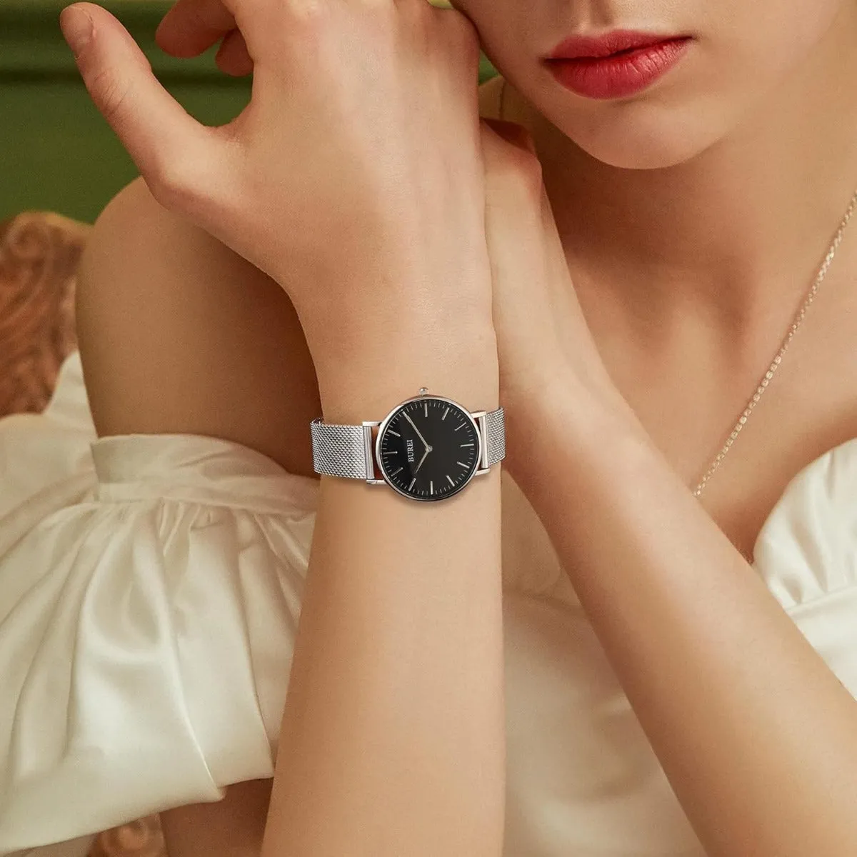 BUREI Womens Watch Fashion Gold Small Ladies Watch Stainless Steel Mesh Bracelet Watch Analog Quartz Waterproof Watches Dainty Silver Wrist Watches for Women sold by Burei product image thumbnail 4