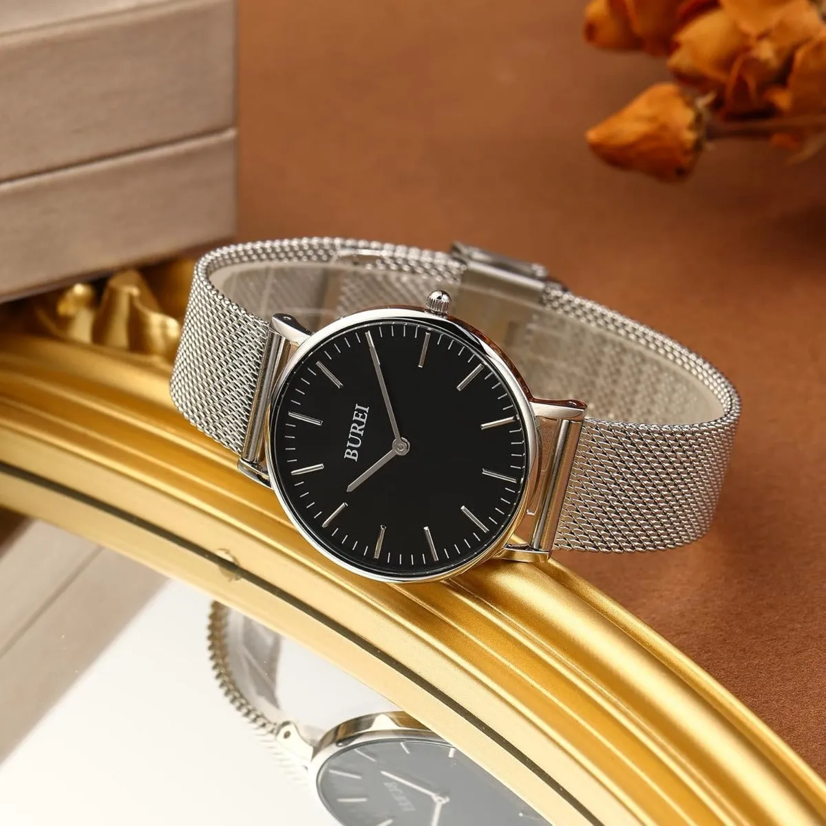 BUREI Womens Watch Fashion Gold Small Ladies Watch Stainless Steel Mesh Bracelet Watch Analog Quartz Waterproof Watches Dainty Silver Wrist Watches for Women sold by Burei product image thumbnail 3