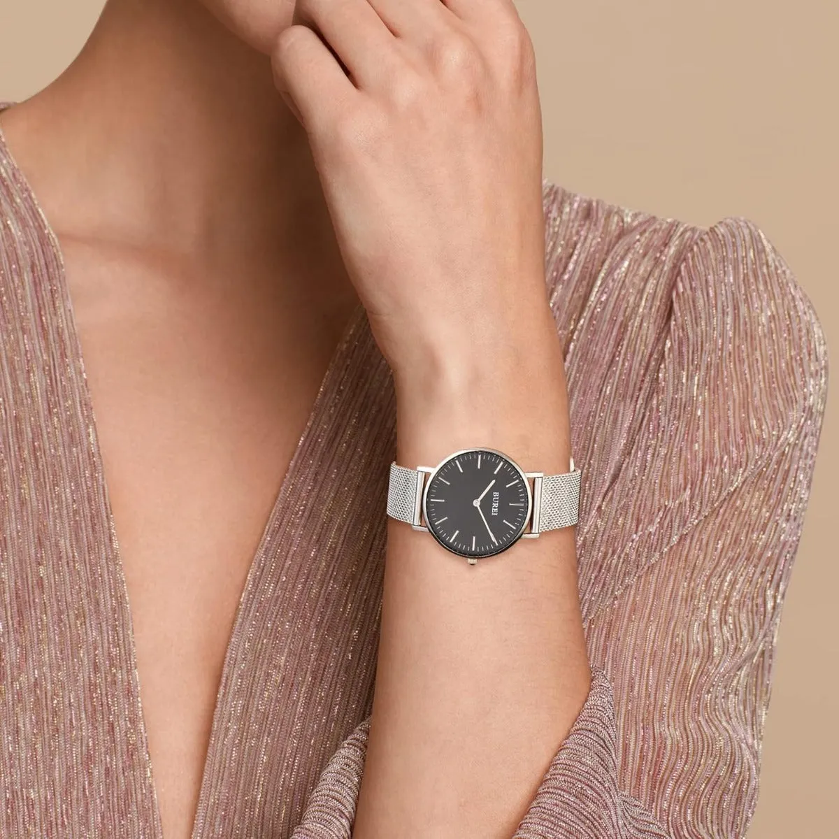 BUREI Womens Watch Fashion Gold Small Ladies Watch Stainless Steel Mesh Bracelet Watch Analog Quartz Waterproof Watches Dainty Silver Wrist Watches for Women sold by Burei product image thumbnail 5