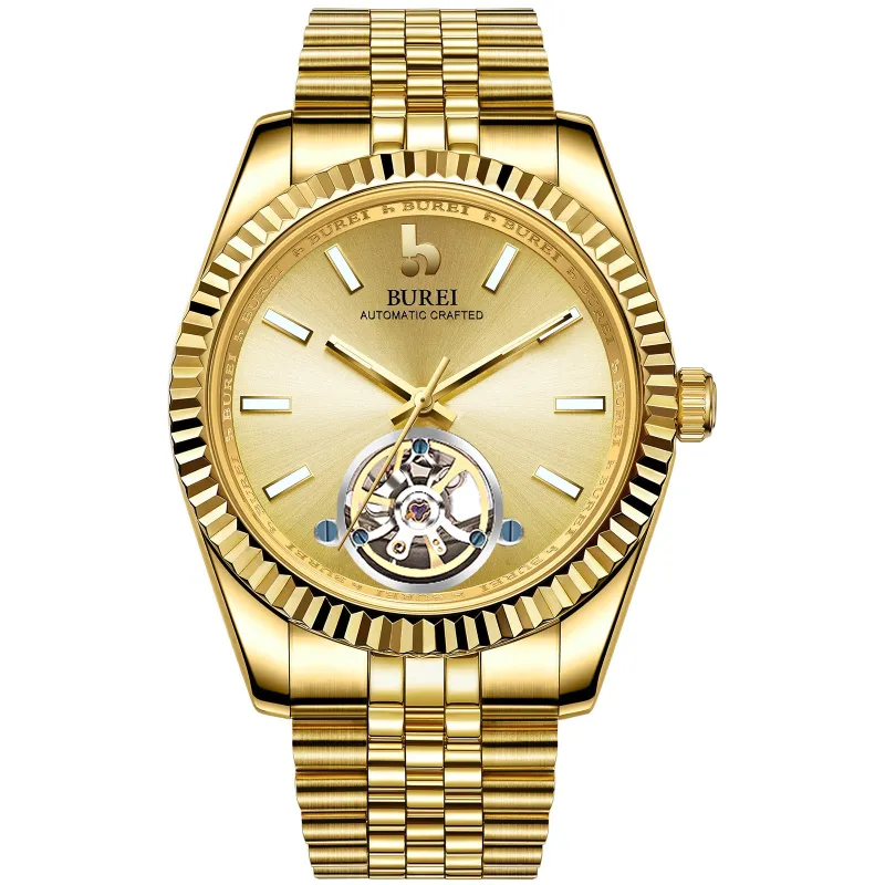 BUREI Men's Classic Luxury Watch Stainless Steel Waterproof Machine Watch Fashion Double Watches Date Sapphire Crystal sold by Burei