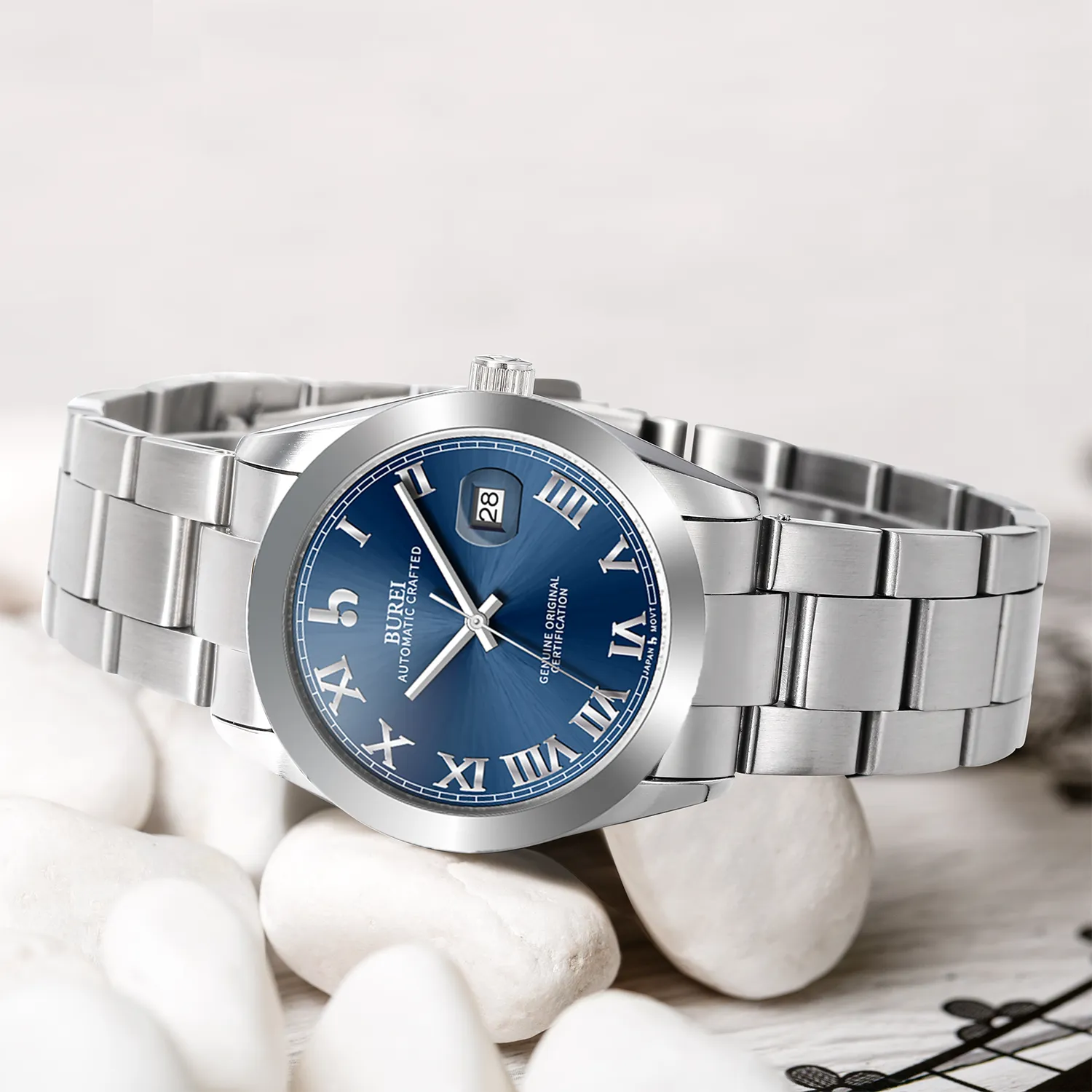 BUREI Men's Watch 41mm, Classic Stainless Steel, Waterproof Machine Watch with Date, Sapphire Crystal, Business Dress Wristwatch sold by Burei product image thumbnail 5