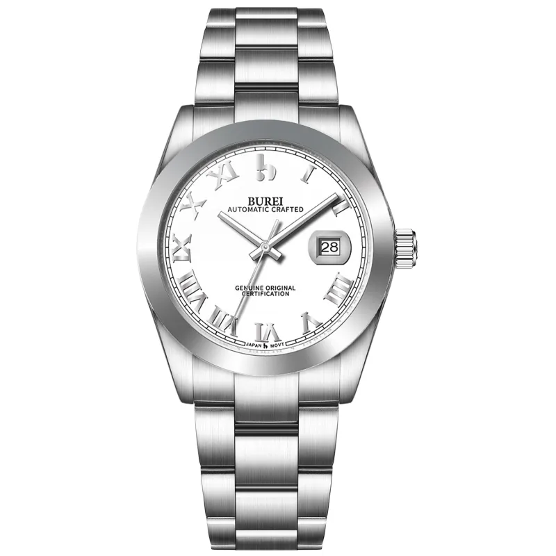 BUREI Men's Watch 41mm, Classic Stainless Steel, Waterproof Machine Watch with Date, Sapphire Crystal, Business Dress Wristwatch sold by Burei