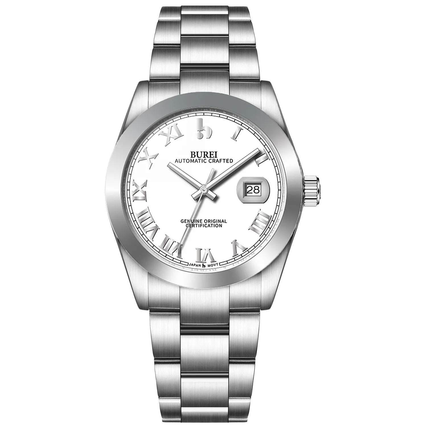 BUREI Men's Watch 41mm, Classic Stainless Steel, Waterproof Machine Watch with Date, Sapphire Crystal, Business Dress Wristwatch sold by Burei