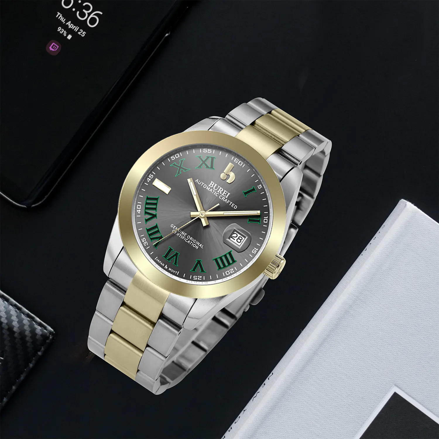 BUREI Men's Watch 41mm, Classic Stainless Steel, Waterproof Machine Watch with Date, Sapphire Crystal, Business Dress Wristwatch sold by Burei product image thumbnail 5