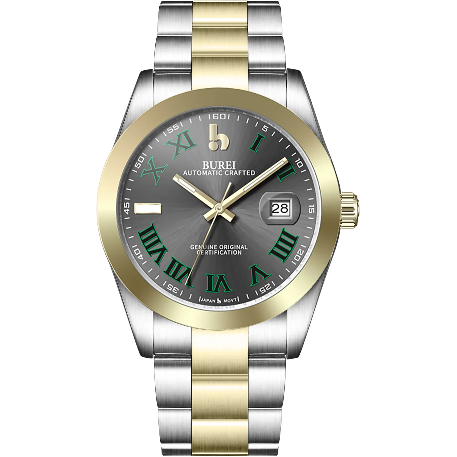 BUREI Men's Watch 41mm, Classic Stainless Steel, Waterproof Machine Watch with Date, Sapphire Crystal, Business Dress Wristwatch sold by Burei product image thumbnail 4