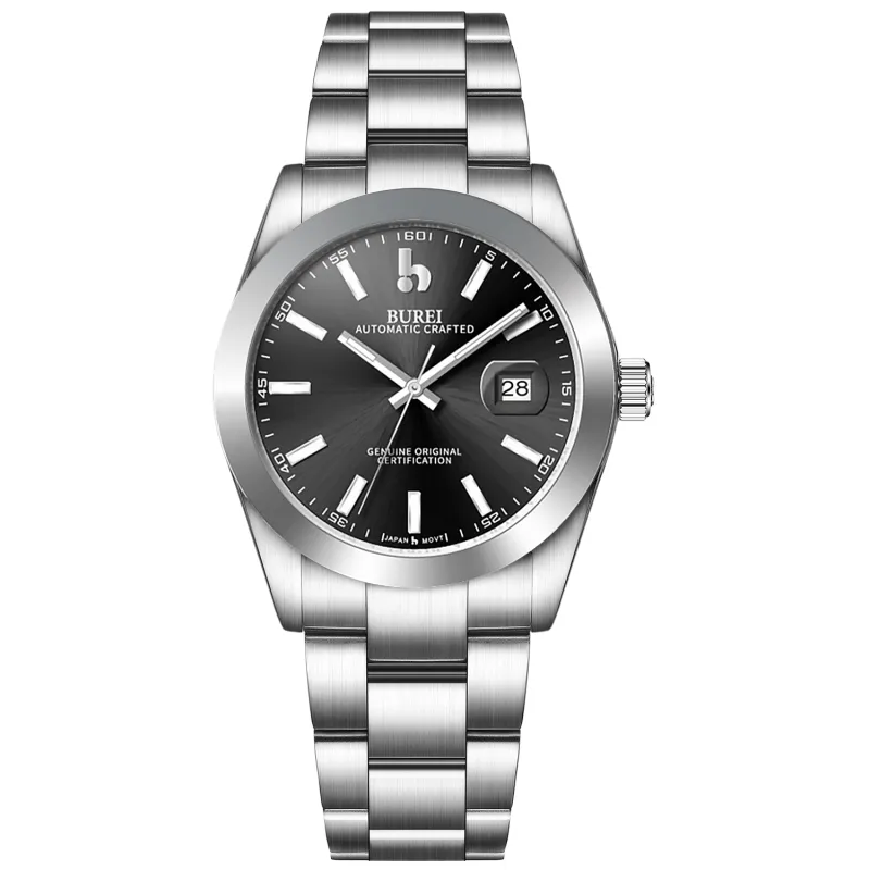 BUREI Men's Watch 41mm, Classic Stainless Steel, Waterproof Machine Watch with Date, Sapphire Crystal, Business Dress Wristwatch sold by Burei