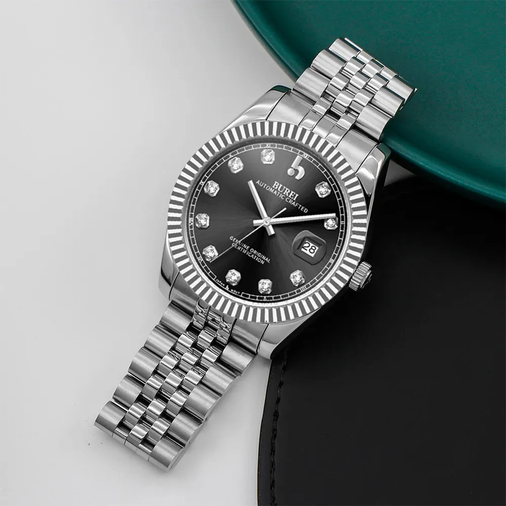 BUREI Men's Watch 41mm, Classic Stainless Steel, Waterproof Machine Watch with Date, Sapphire Crystal, Business Dress Wristwatch sold by Burei product image thumbnail 3