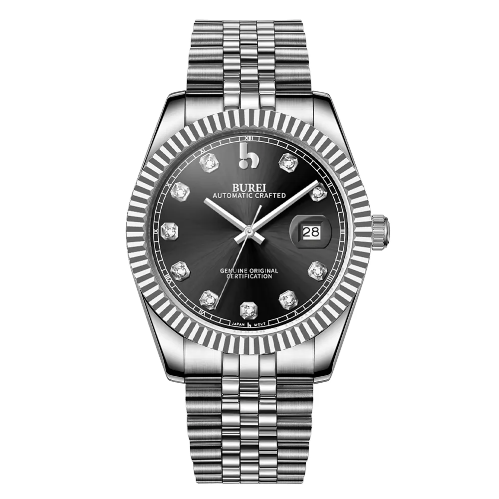 BUREI Men's Watch 41mm, Classic Stainless Steel, Waterproof Machine Watch with Date, Sapphire Crystal, Business Dress Wristwatch sold by Burei