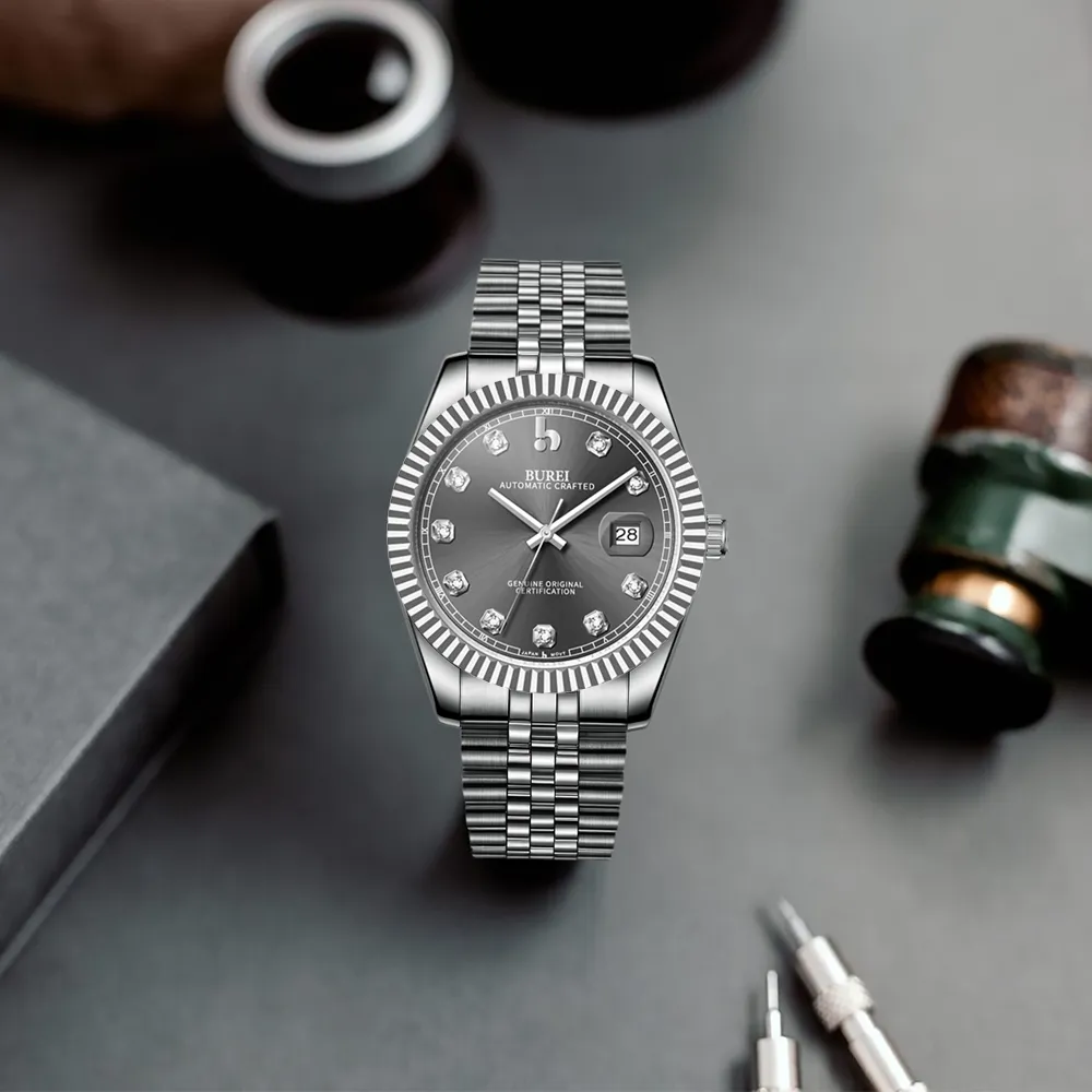 BUREI Men's Watch 41mm, Classic Stainless Steel, Waterproof Machine Watch with Date, Sapphire Crystal, Business Dress Wristwatch sold by Burei product image thumbnail 5
