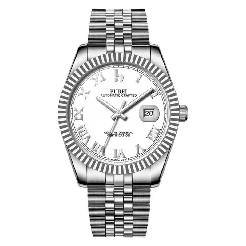 BUREI Men's Watch 41mm, Classic Stainless Steel, Waterproof Machine Watch with Date, Sapphire Crystal, Business Dress Wristwatch sold by Burei