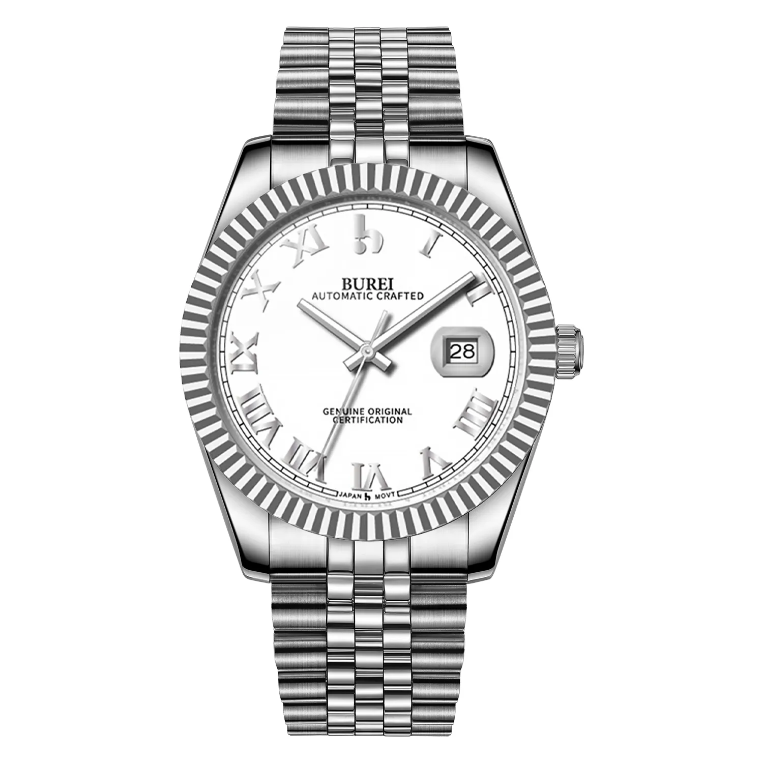 BUREI Men's Watch 41mm, Classic Stainless Steel, Waterproof Machine Watch with Date, Sapphire Crystal, Business Dress Wristwatch sold by Burei