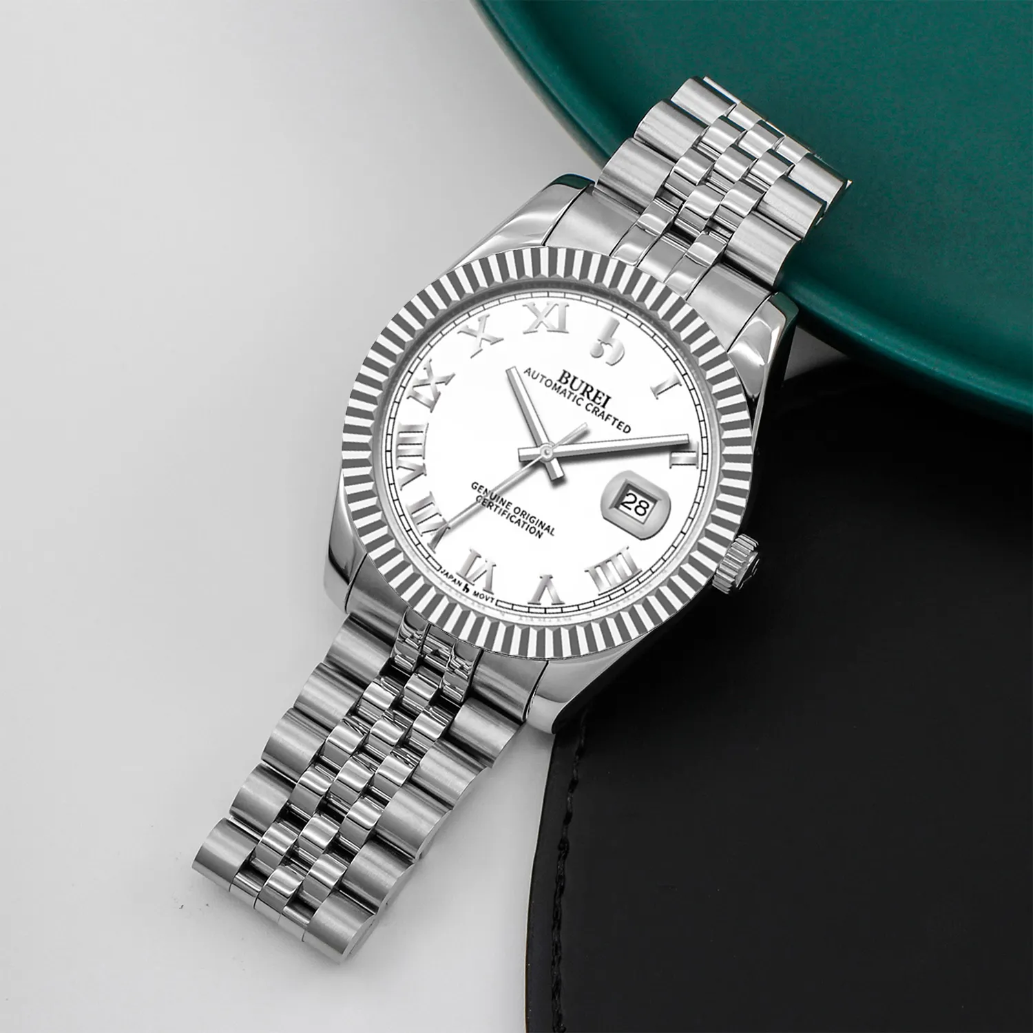 BUREI Men's Watch 41mm, Classic Stainless Steel, Waterproof Machine Watch with Date, Sapphire Crystal, Business Dress Wristwatch sold by Burei product image thumbnail 3