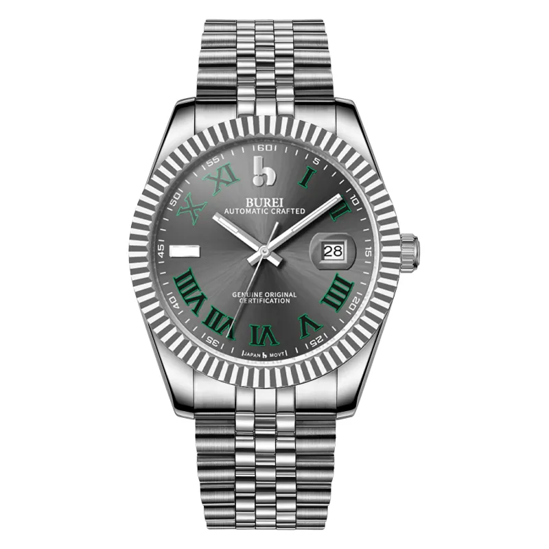 BUREI Men's Watch 41mm, Classic Stainless Steel, Waterproof Machine Watch with Date, Sapphire Crystal, Business Dress Wristwatch sold by Burei