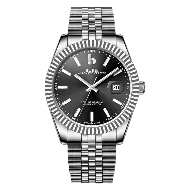 BUREI Men's Watch 41mm, Classic Stainless Steel, Waterproof Machine Watch with Date, Sapphire Crystal, Business Dress Wristwatch sold by Burei