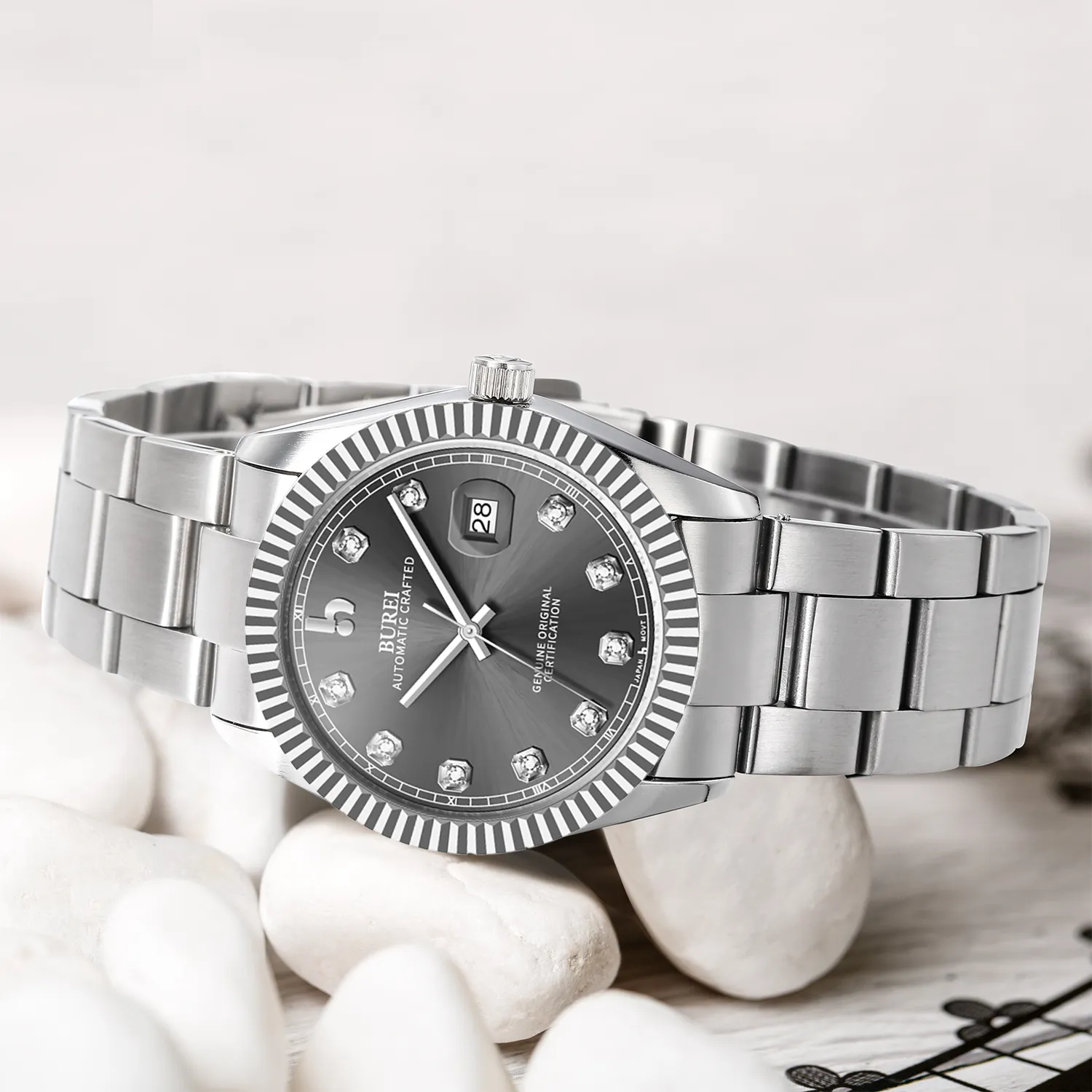 BUREI Men's Watch 41mm, Classic Stainless Steel, Waterproof Machine Watch with Date, Sapphire Crystal, Business Dress Wristwatch sold by Burei product image thumbnail 5